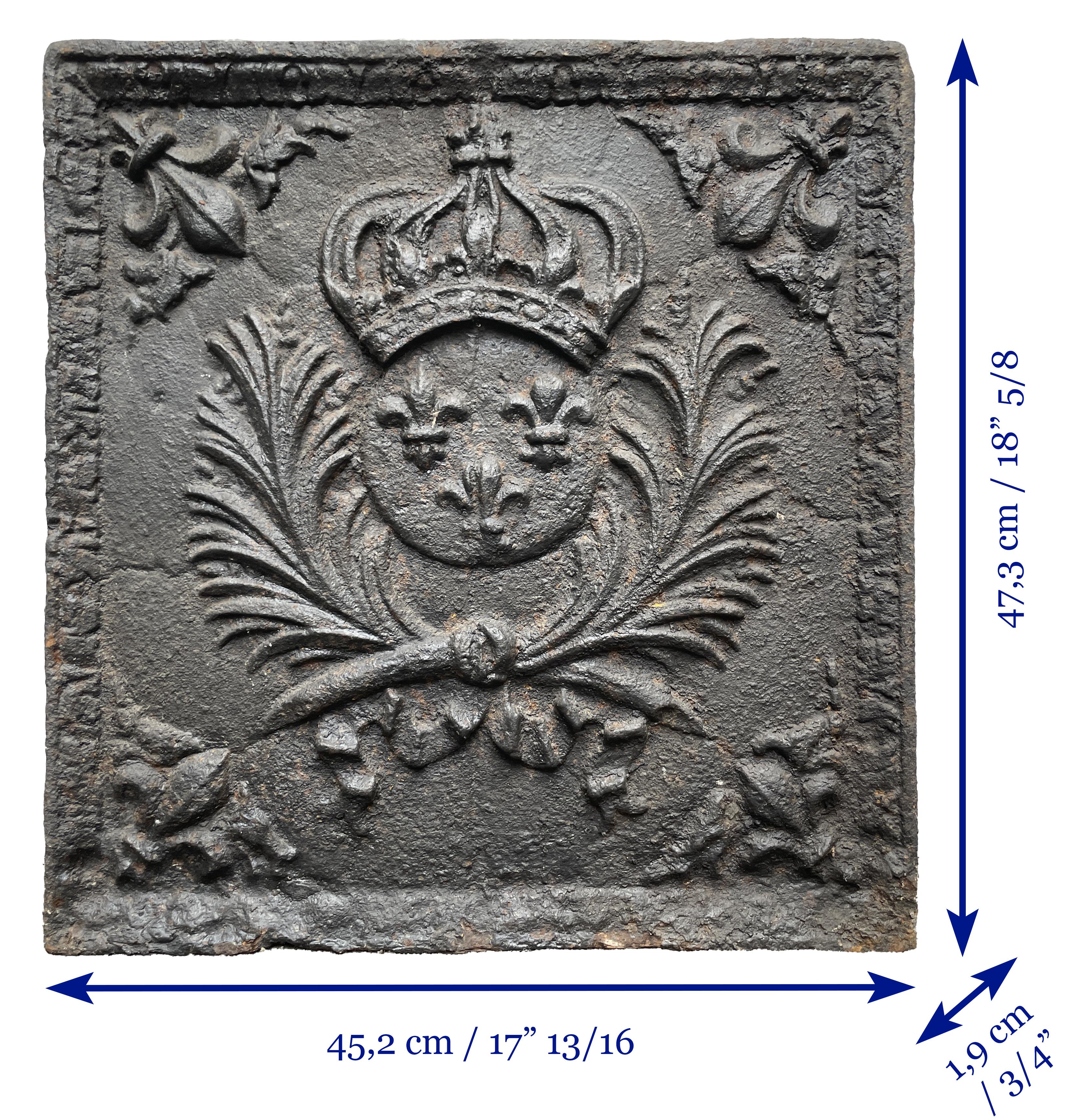 Iron Fireback with the Coat of Arms of France from the 17th Century For Sale