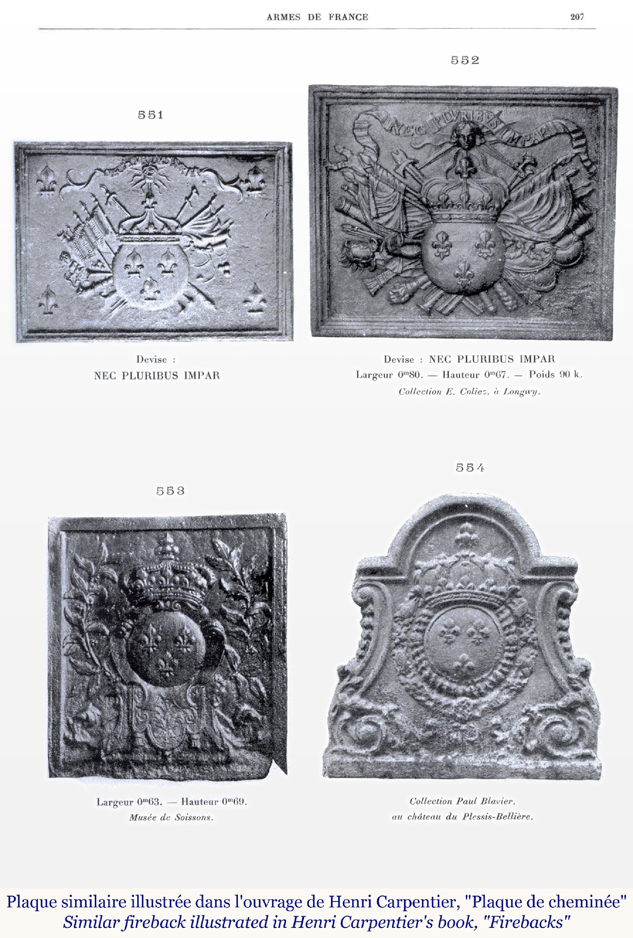 French Fireback with the France Coat of Arms and Louis XIV's Mascaron and Motto For Sale
