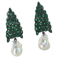 Fireball Baroque Pearl and CZ Drop Earrings for the Holiday
