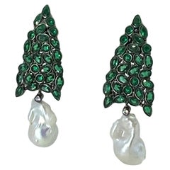 Fireball Baroque Pearl and CZ Drop Earrings for the Holiday