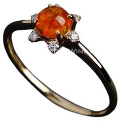 Fireball - Fire Opal & Diamond Engagement Wedding Ring 18K Yellow Gold