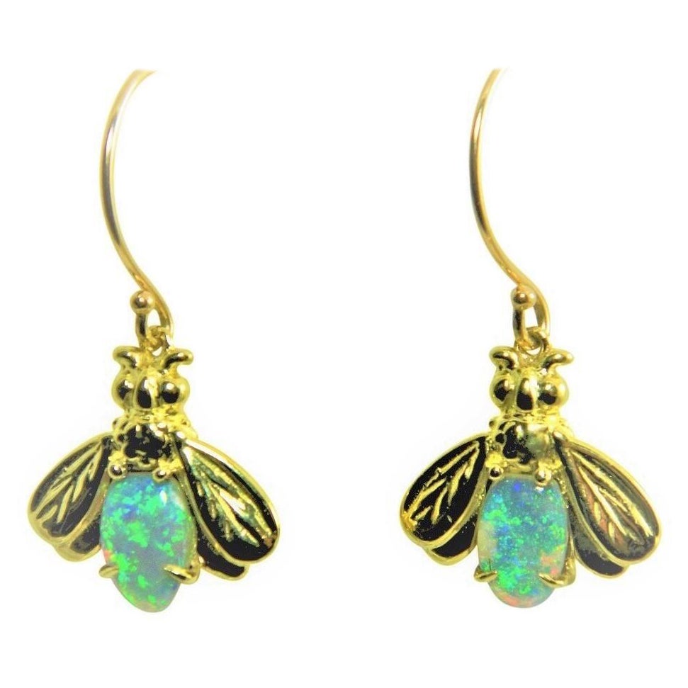 Firefly Australian Opal Dangle Earrings in 18K Gold For Sale