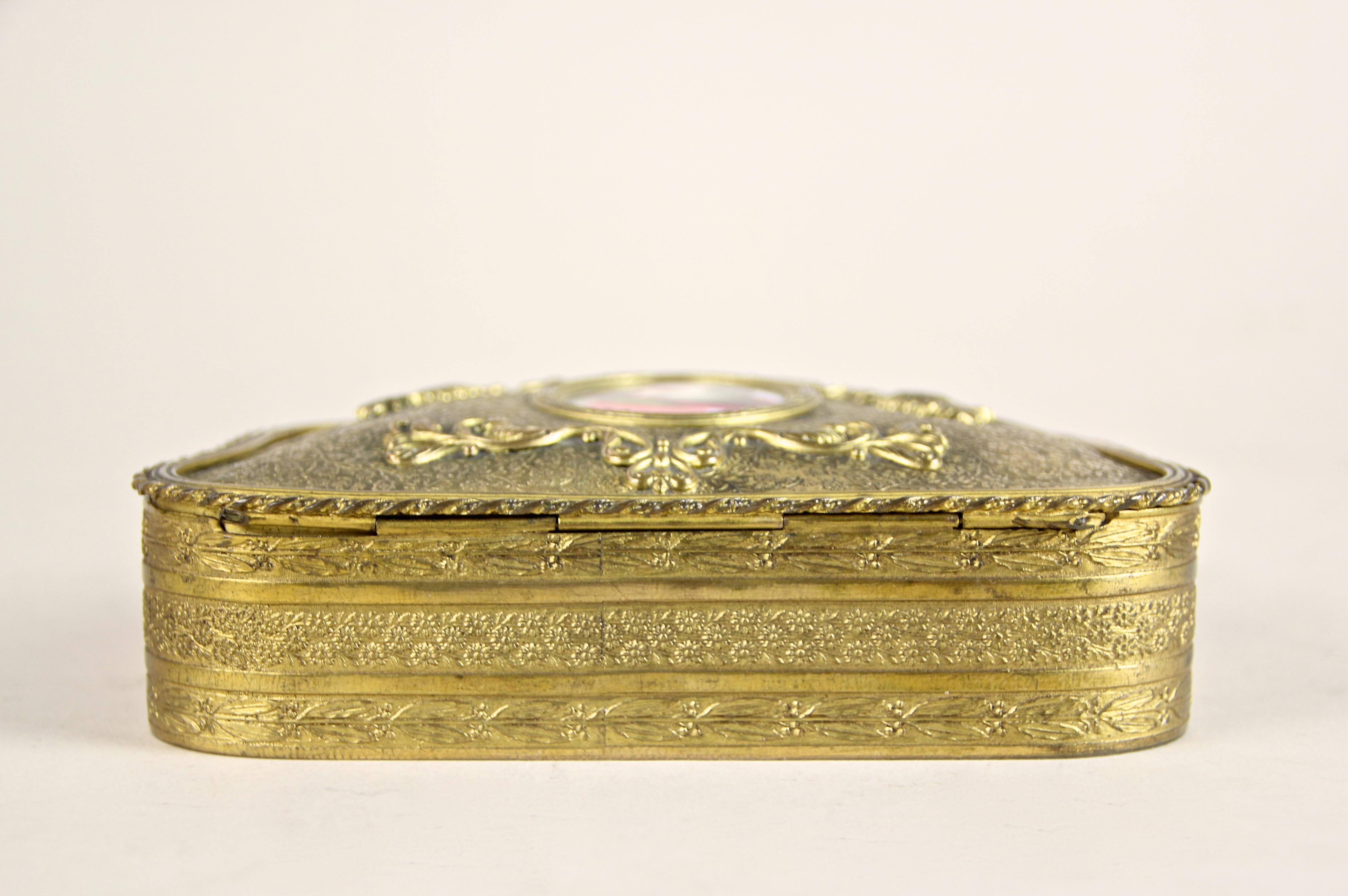 Gilt Firegilt Brass Jewelry Box with Porcelain Picture, Austria, circa 1860