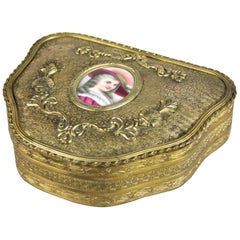 mirror jewelry box Firegilt Brass Jewelry Box with Porcelain Picture, Austria, circa 1860