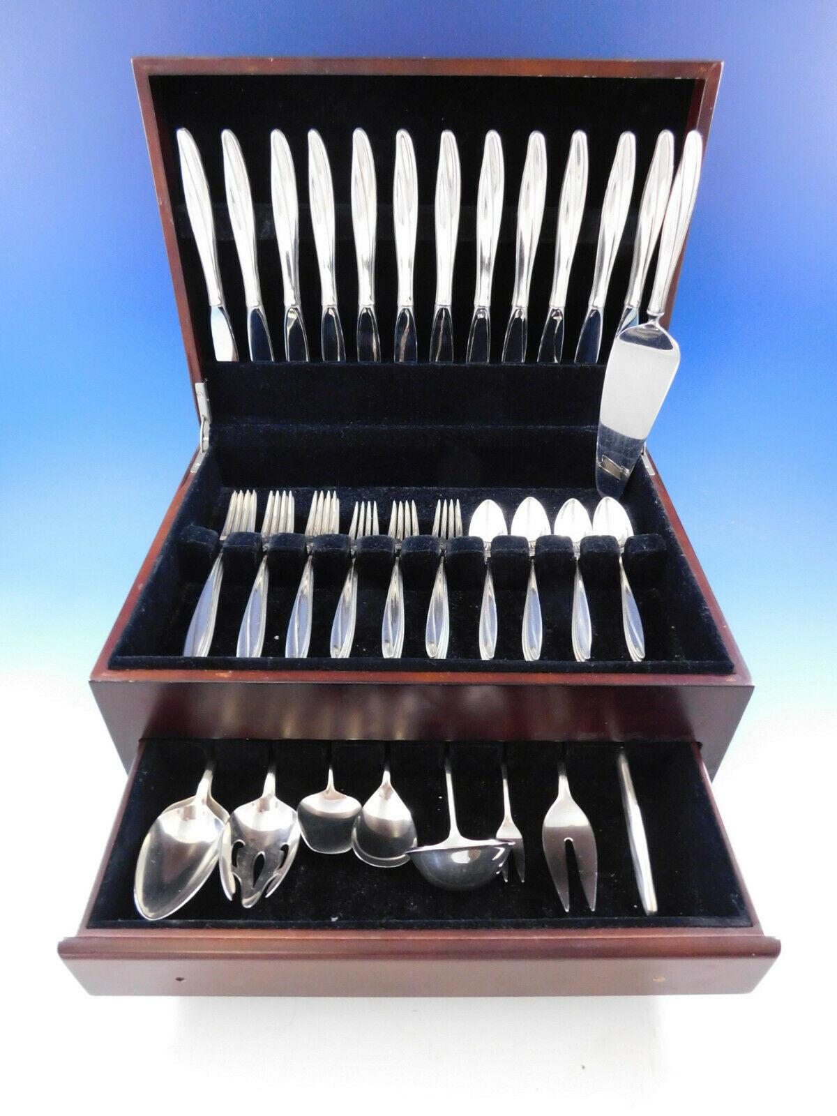 Mid-Century Modern Firelight by Gorham circa 1959 Sterling Silver flatware set - 57 pieces. This set includes:

12 knives, 9
