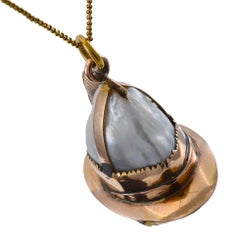 Firemans Helmet Pendant / Fob with Large Natural Pearl and Gold