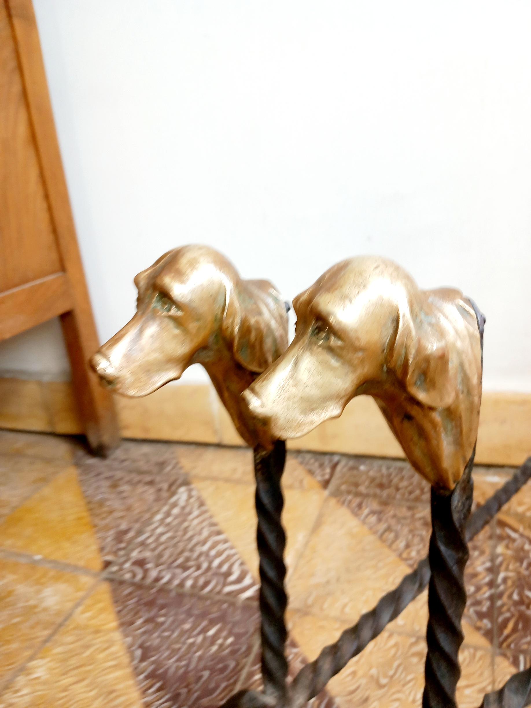 Andirons Dogs Fireplace in Bronze and Forged Iron Antique 5
