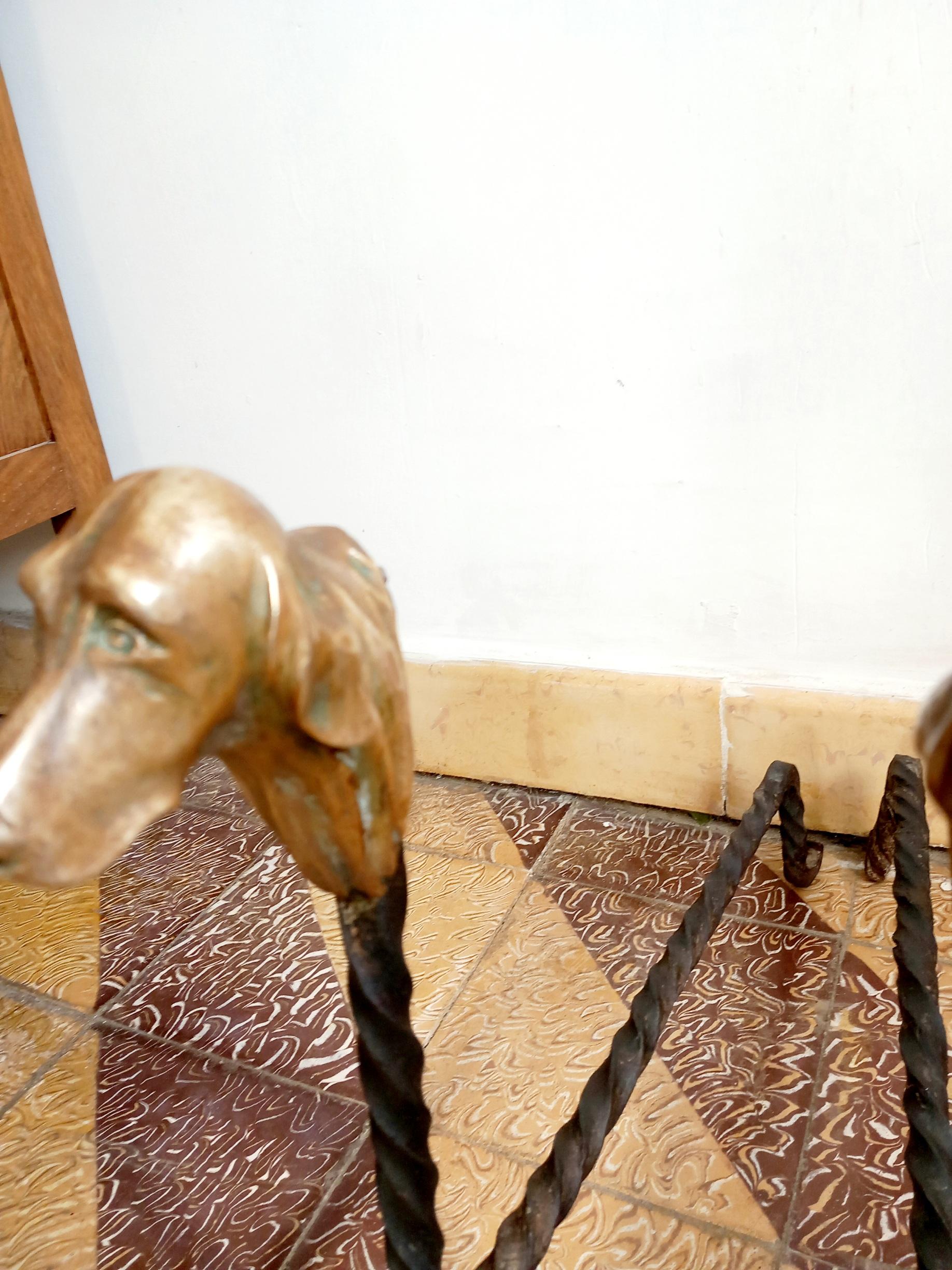 Andirons Dogs Fireplace in Bronze and Forged Iron Antique For Sale 6