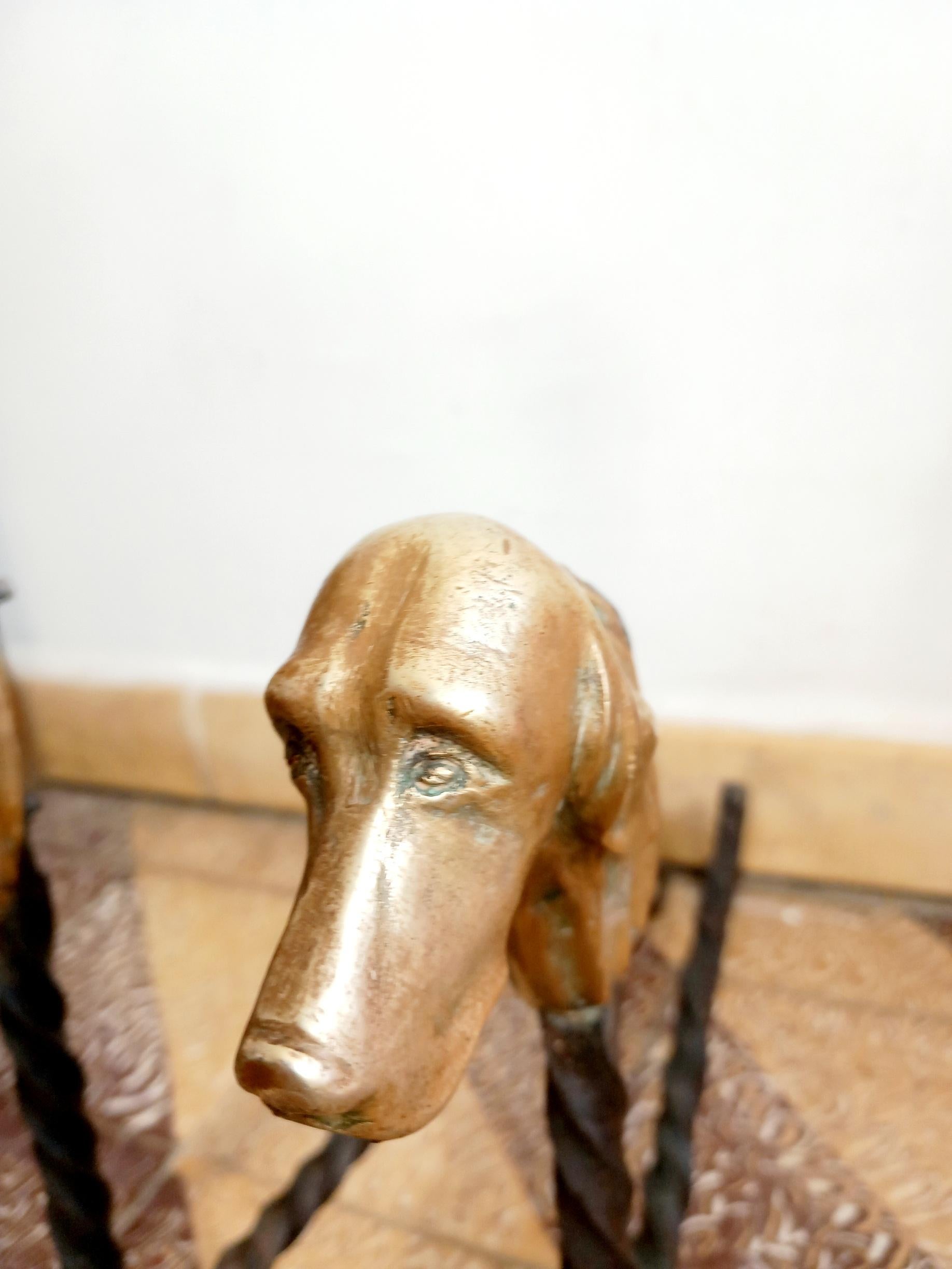 Andirons Dogs Fireplace in Bronze and Forged Iron Antique 7