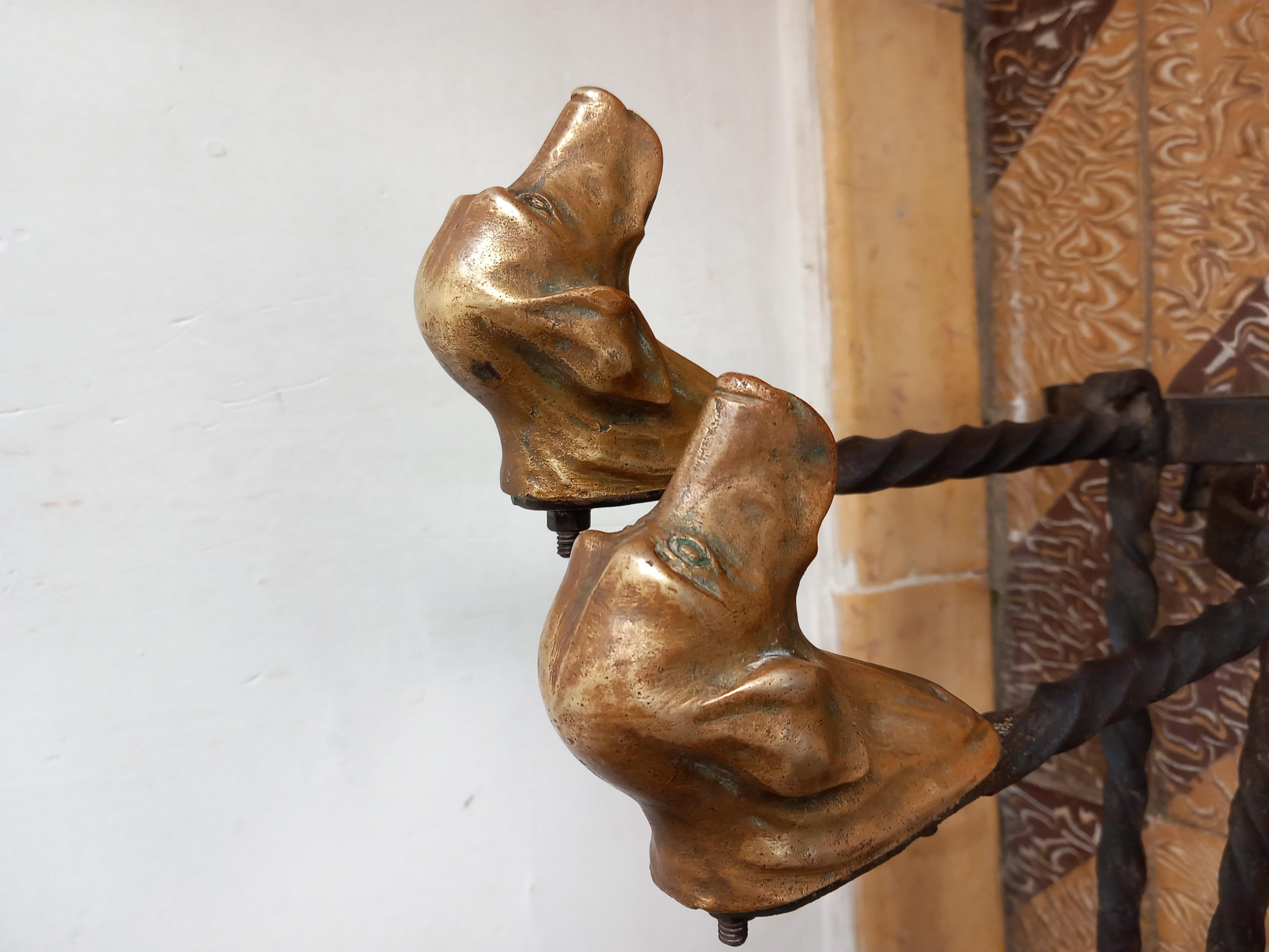 Andirons Dogs Fireplace in Bronze and Forged Iron Antique 9