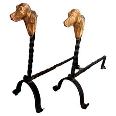 Andirons Dogs Fireplace in Bronze and Forged Iron Vintage