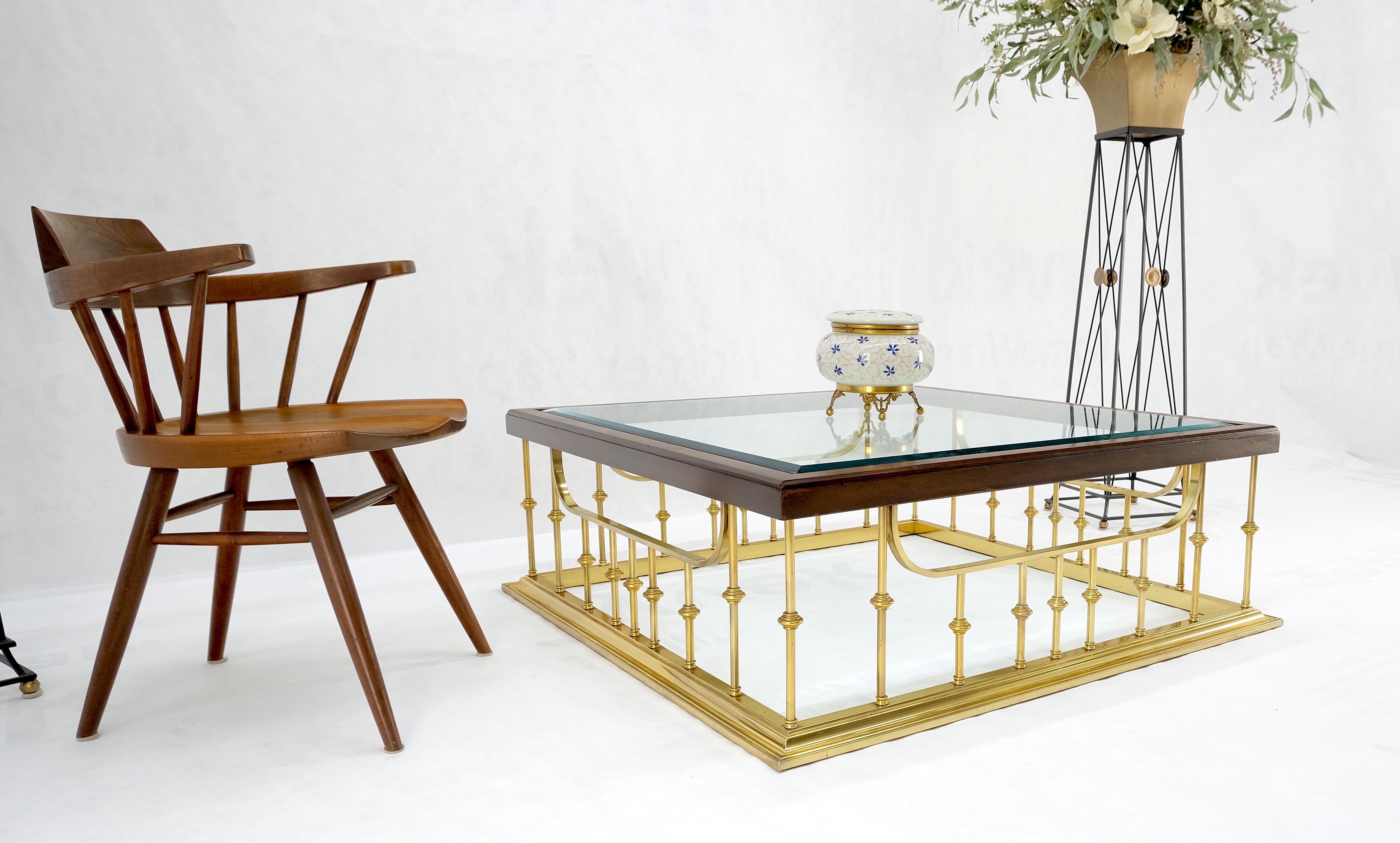 Brass Fireplace Area Style Metal Base Midcentury Square Glass Top Coffee Table Mint! For Sale