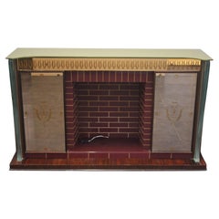 Vintage Fireplace Bar Cabinet in the Style of Luigi Brusotti, in Glass and Rosewood
