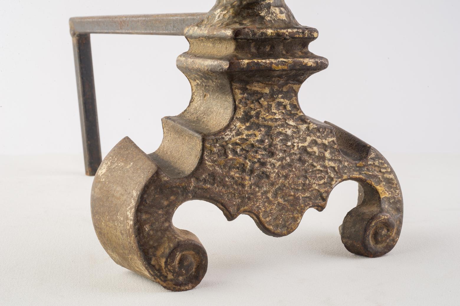 French Fireplace Bronze Andirons with Pinnacle