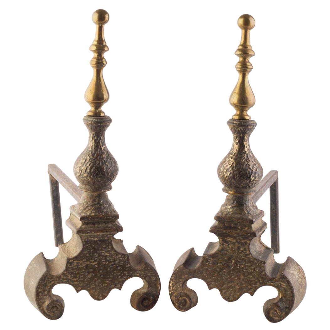 Fireplace Bronze Andirons with Pinnacle