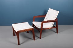 ”Fireplace Chair" with Matching Stool in Teak by Tove & Edvard Kindt Larsen