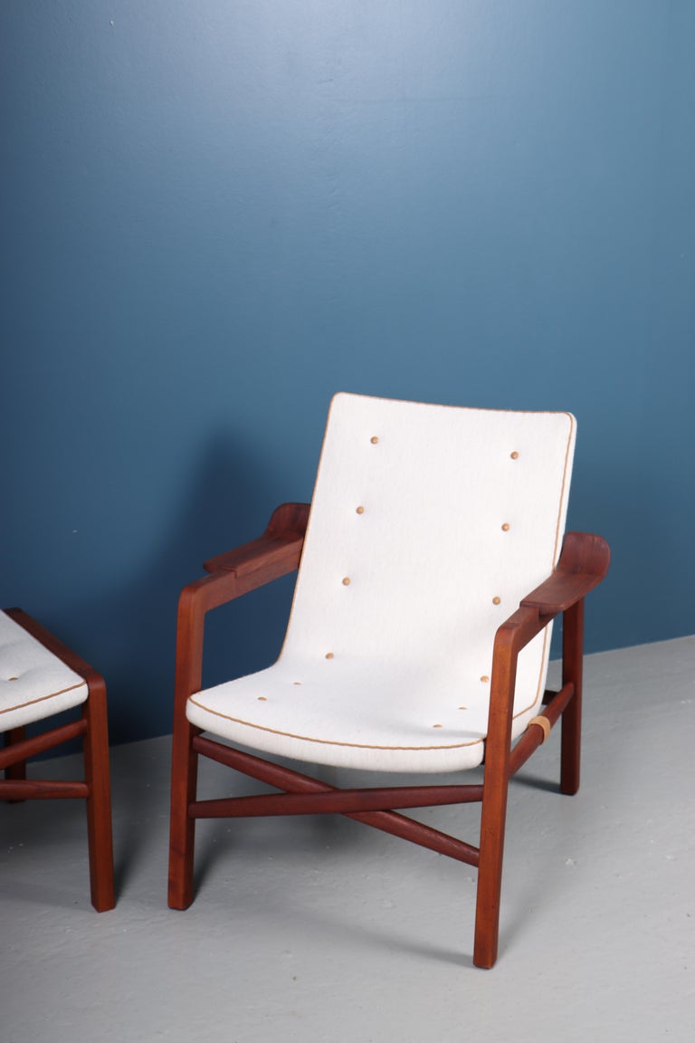 ”Fireplace Chair" with Matching Stool in Teak by Tove and Edvard Kindt