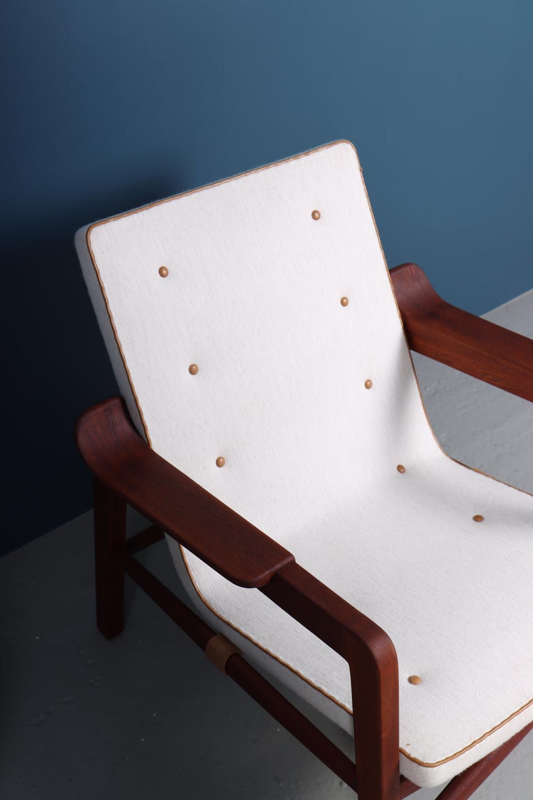 ”Fireplace Chair" with Matching Stool in Teak by Tove and Edvard Kindt