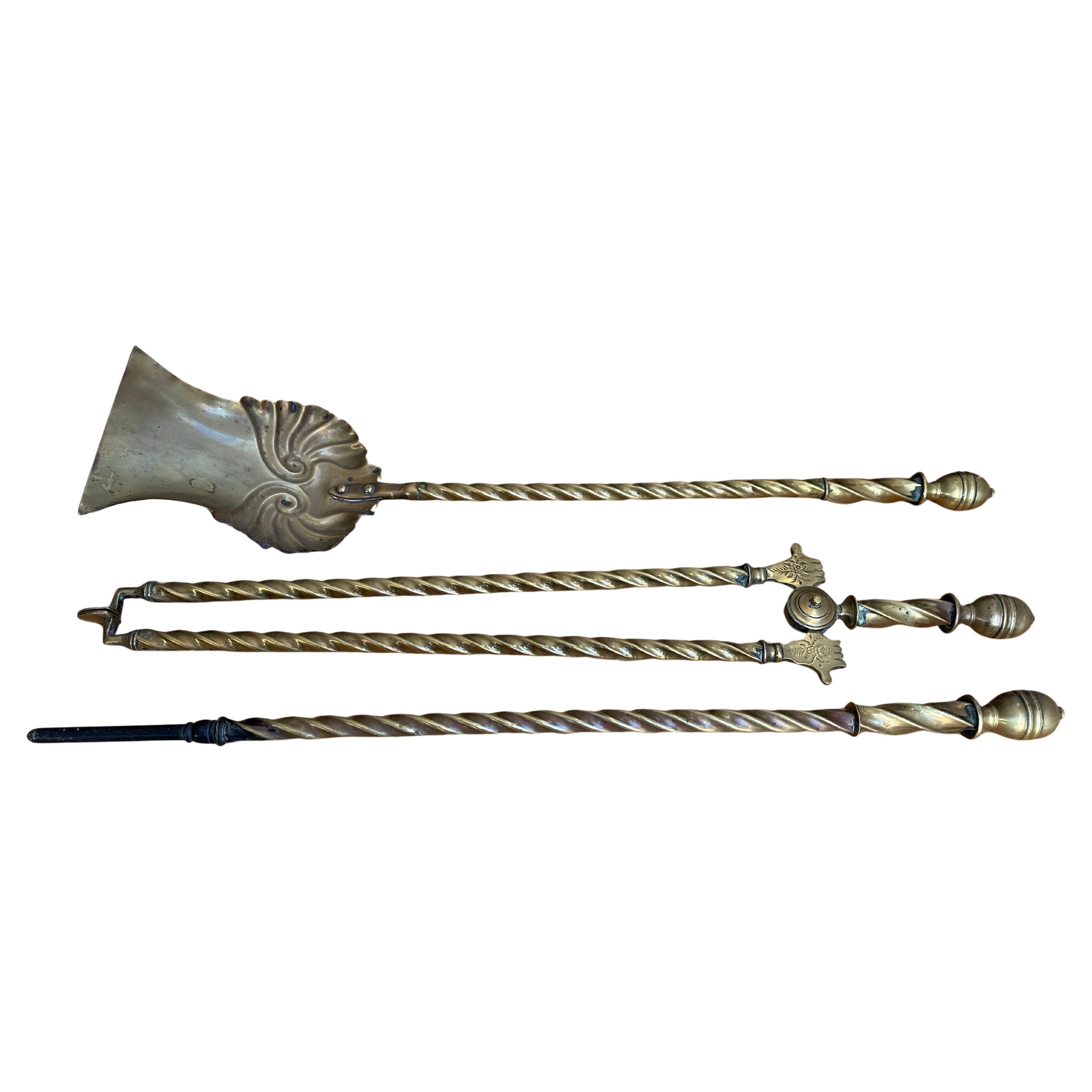 English Fireplace Companion Set - 19th Century Decorative Hearth Tools For Sale