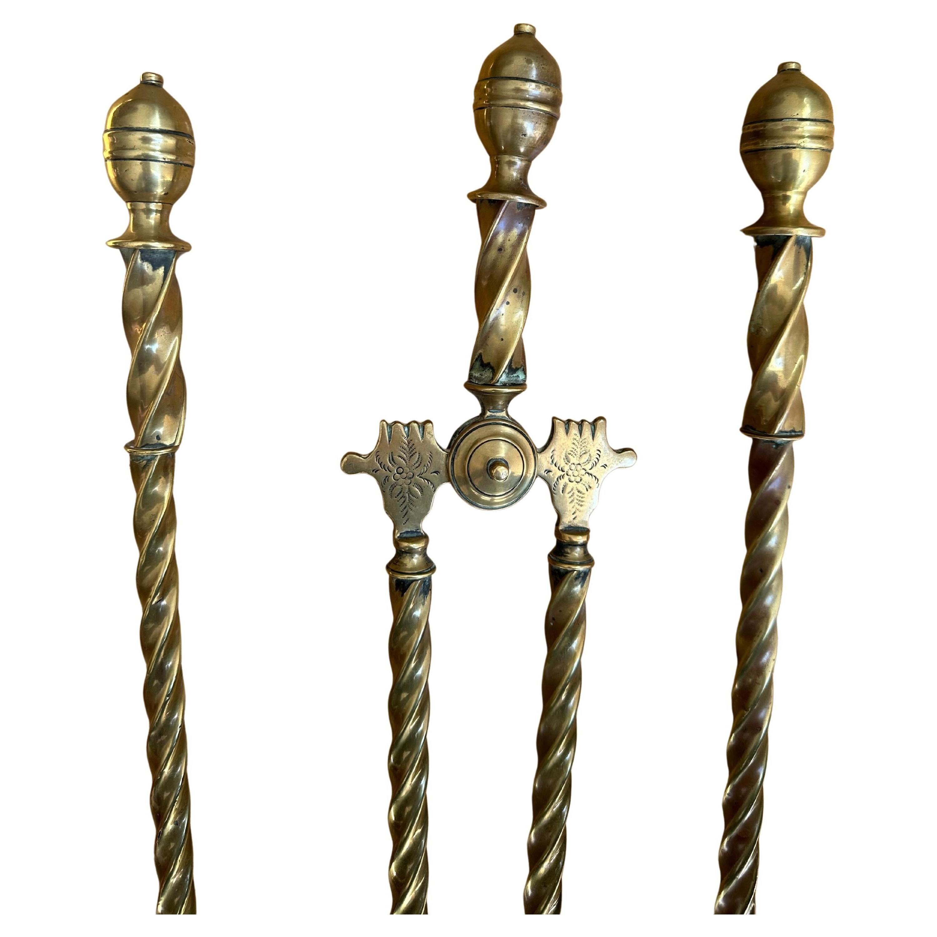Fireplace Companion Set - 19th Century Decorative Hearth Tools In Good Condition For Sale In Southall, GB
