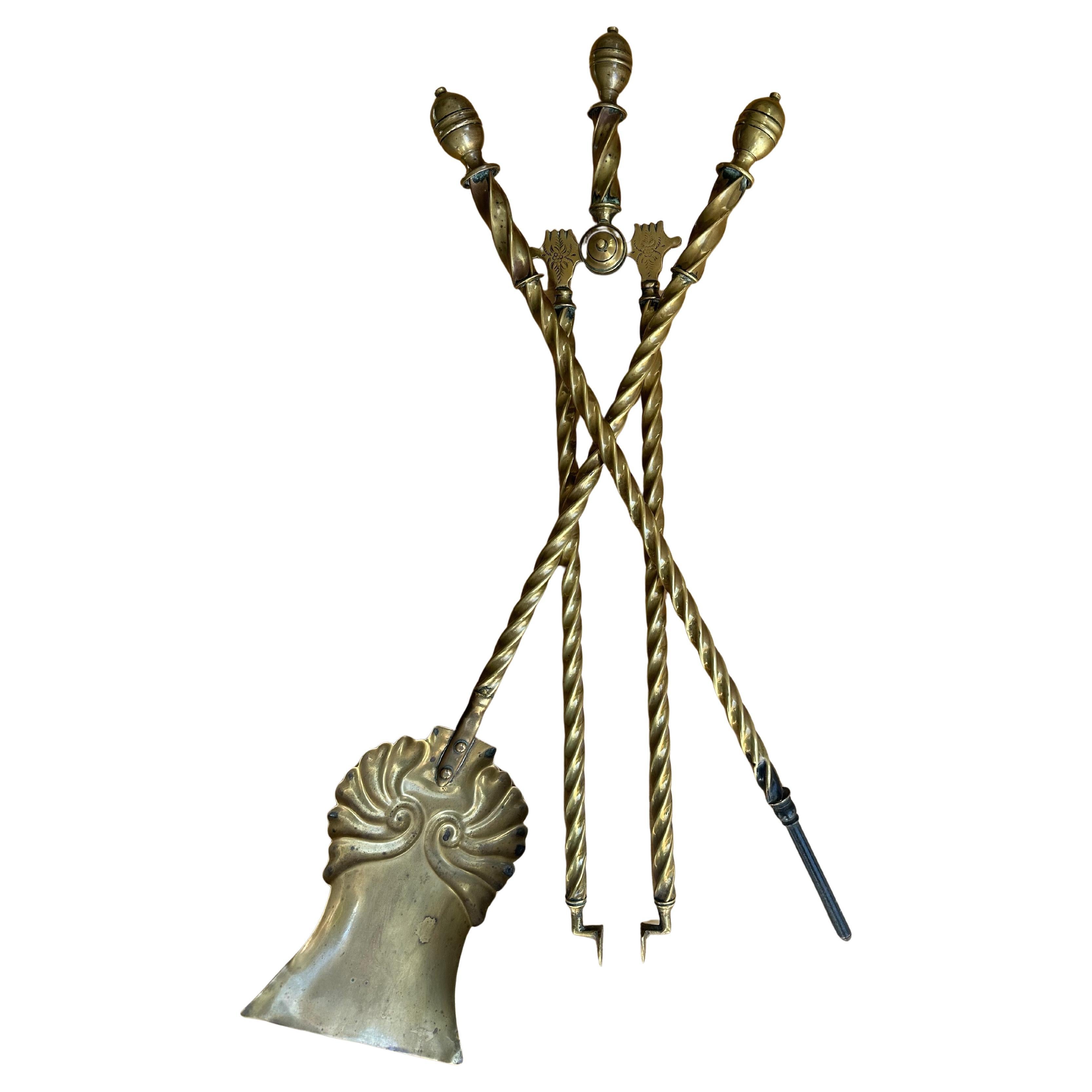 Juego de acompañante para chimenea - Herramientas decorativas para el hogar del siglo XIX