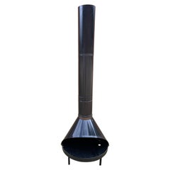 Fireplace, free standing, mid-century. Preway mfg. Burns wood/gas. Gloss Black.
