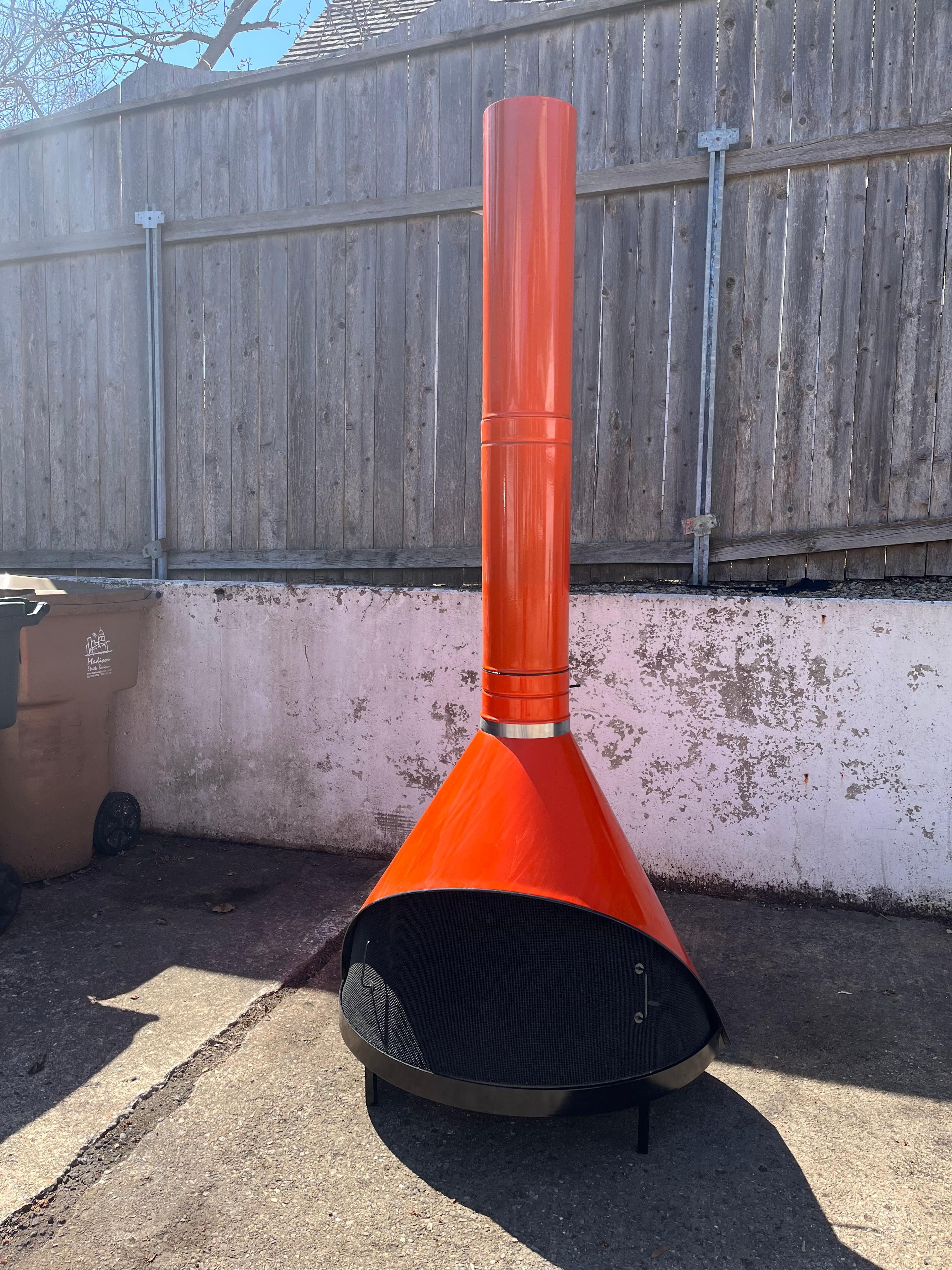 American Fireplace, free standing, Wood or Gas, Preway brand, Gloss Orange, circa 1970 For Sale