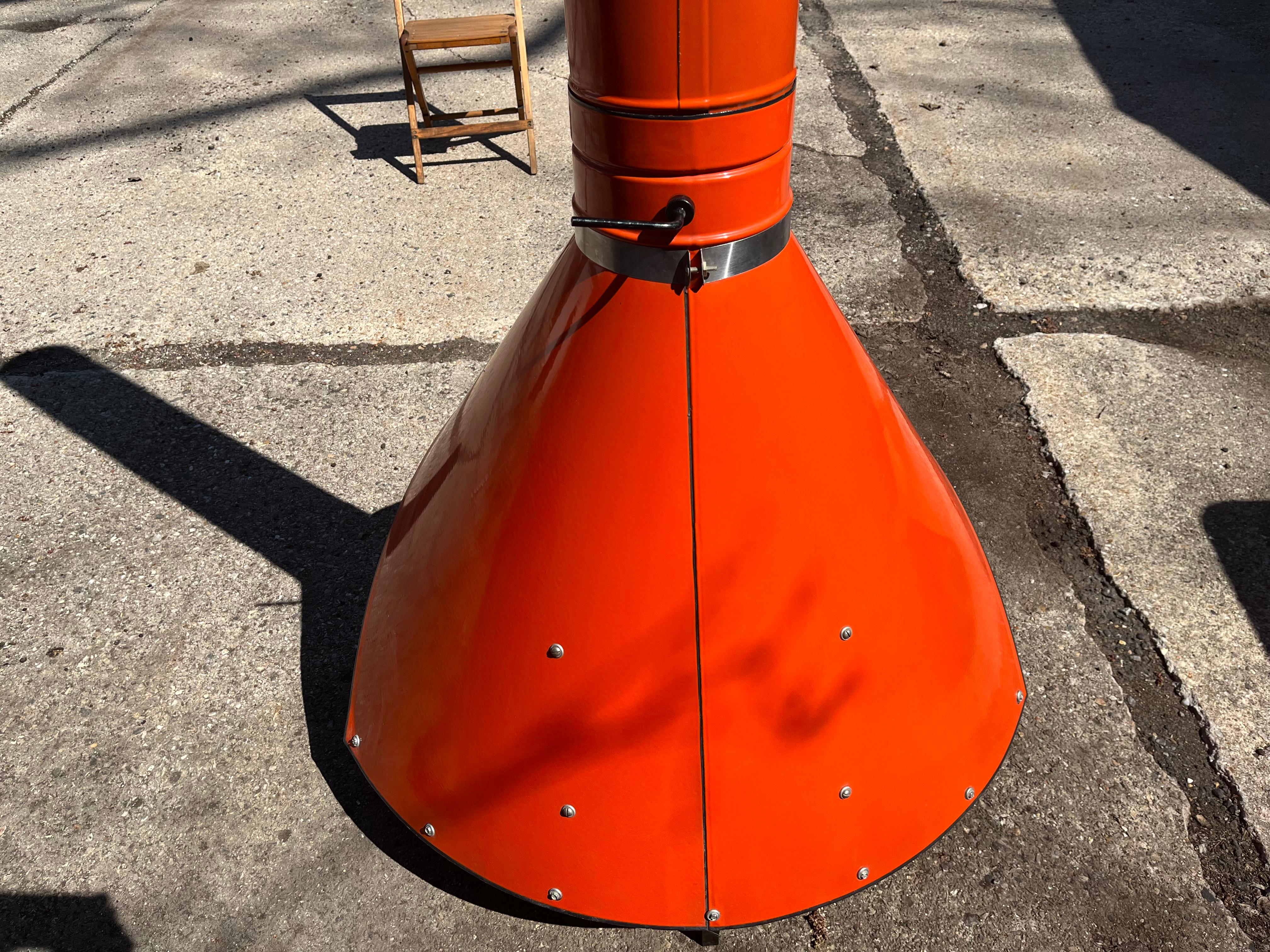 Enameled Fireplace, free standing, Wood or Gas, Preway brand, Gloss Orange, circa 1970 For Sale