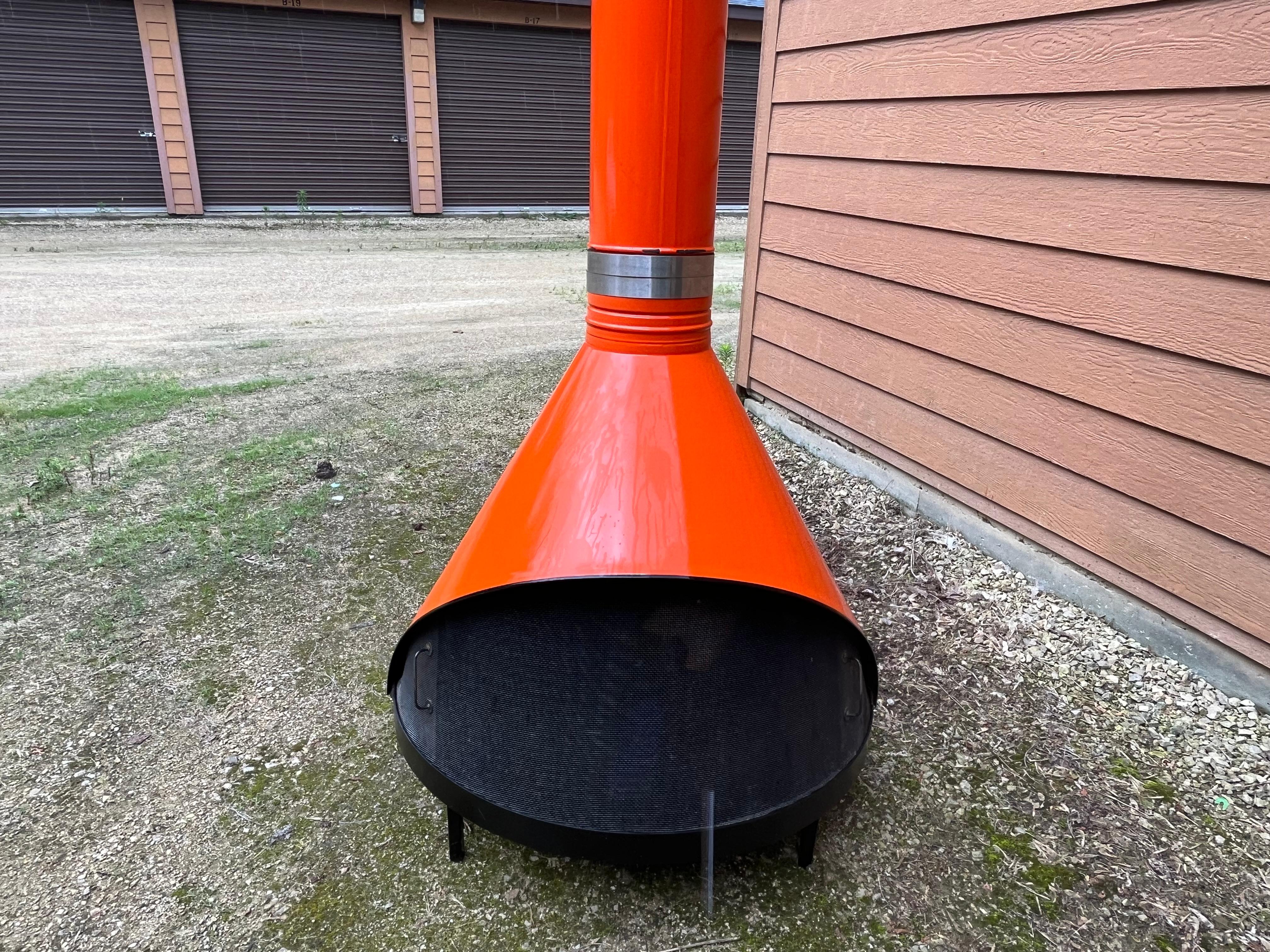 American Fireplace, free standing, Wood or Gas, Preway brand, Gloss Orange, circa 1970
