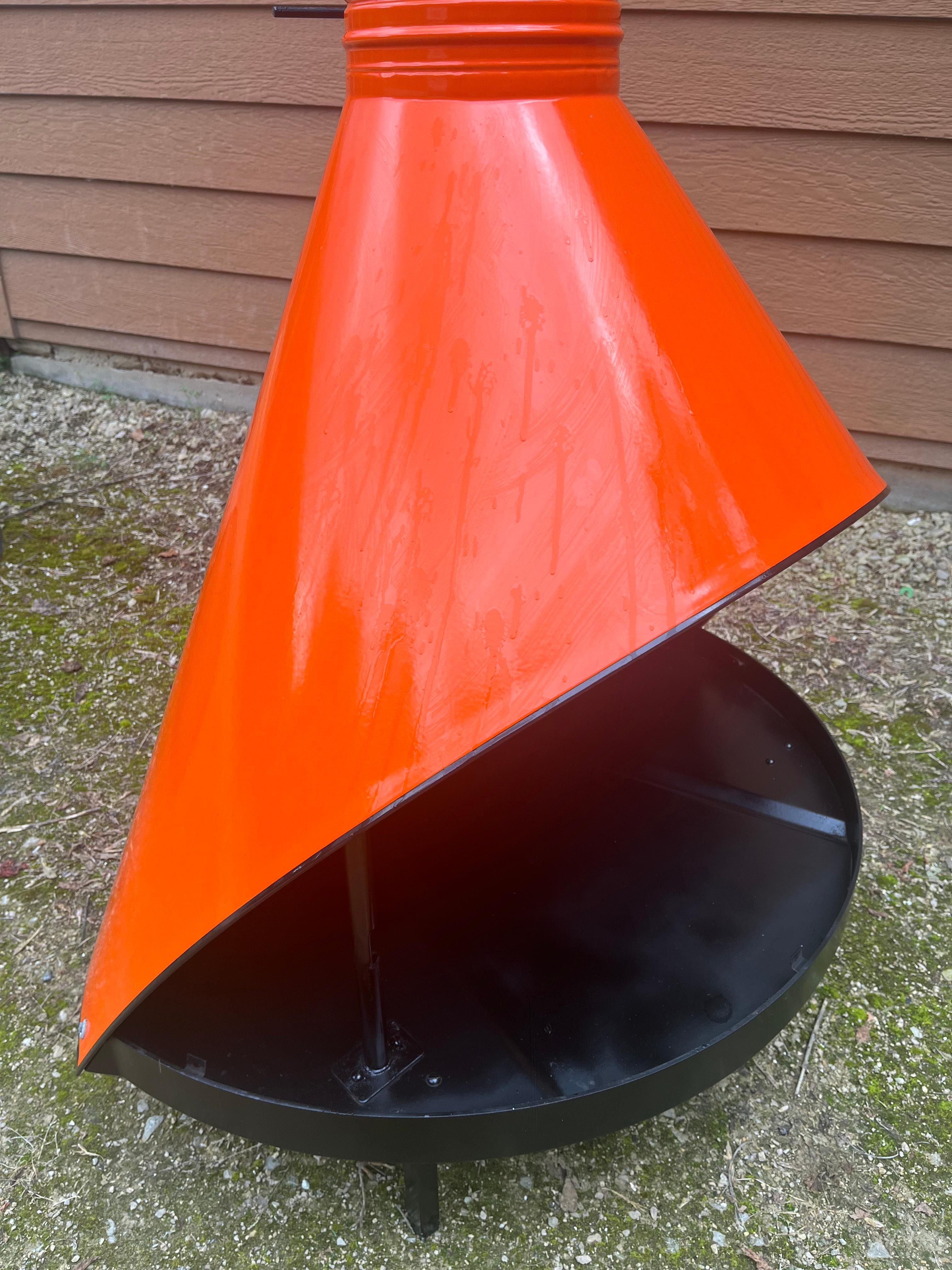 Enameled Fireplace, free standing, Wood or Gas, Preway brand, Gloss Orange, circa 1970