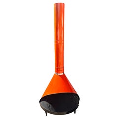 Fireplace, free standing, Wood or Gas, Preway brand, Gloss Orange, circa 1970