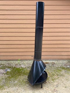 Fireplace, free standing, mid-century. Preway mfg. Burns wood/gas. Gloss Black.