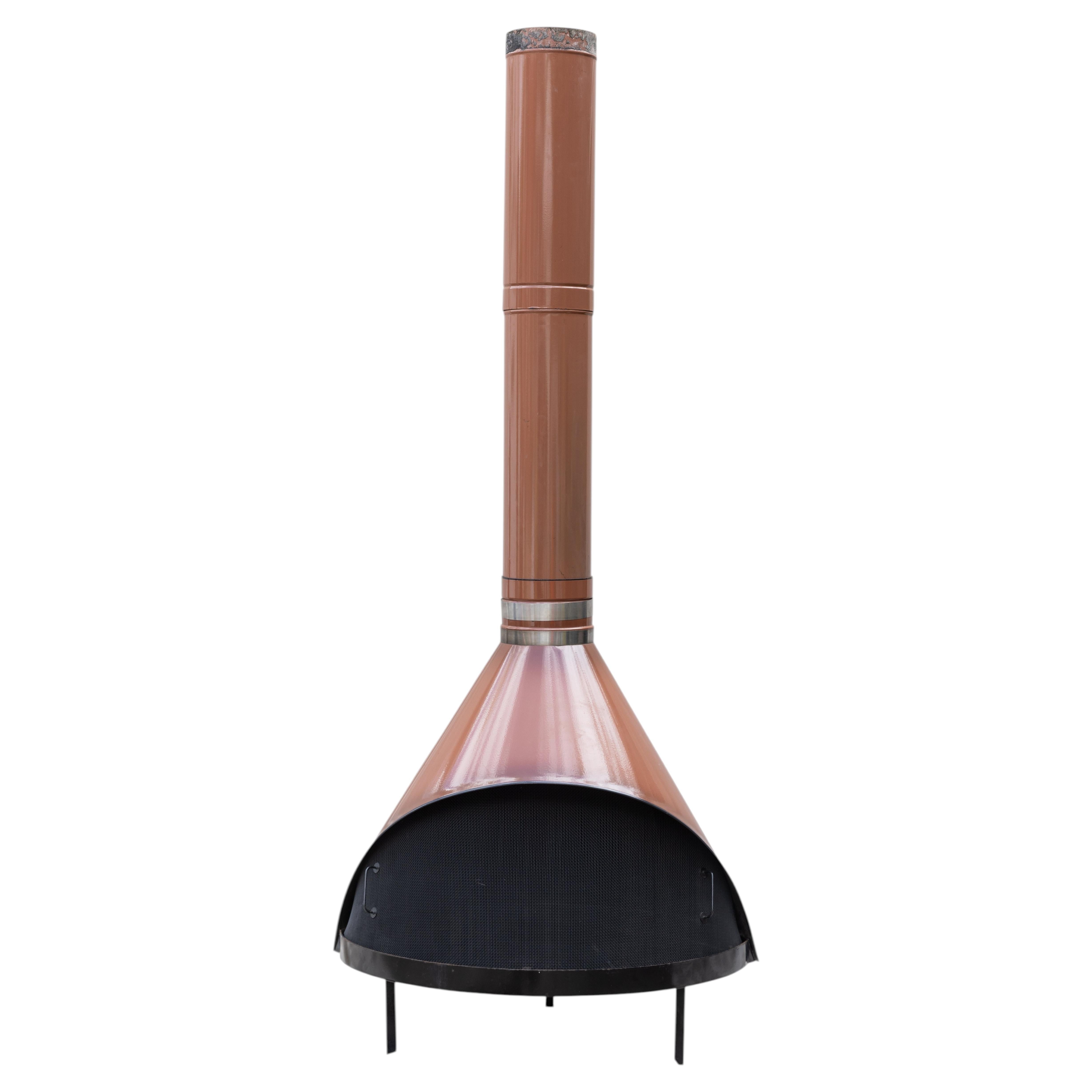 Fireplace freestanding by Preway, burns wood or gas, original copper brown color