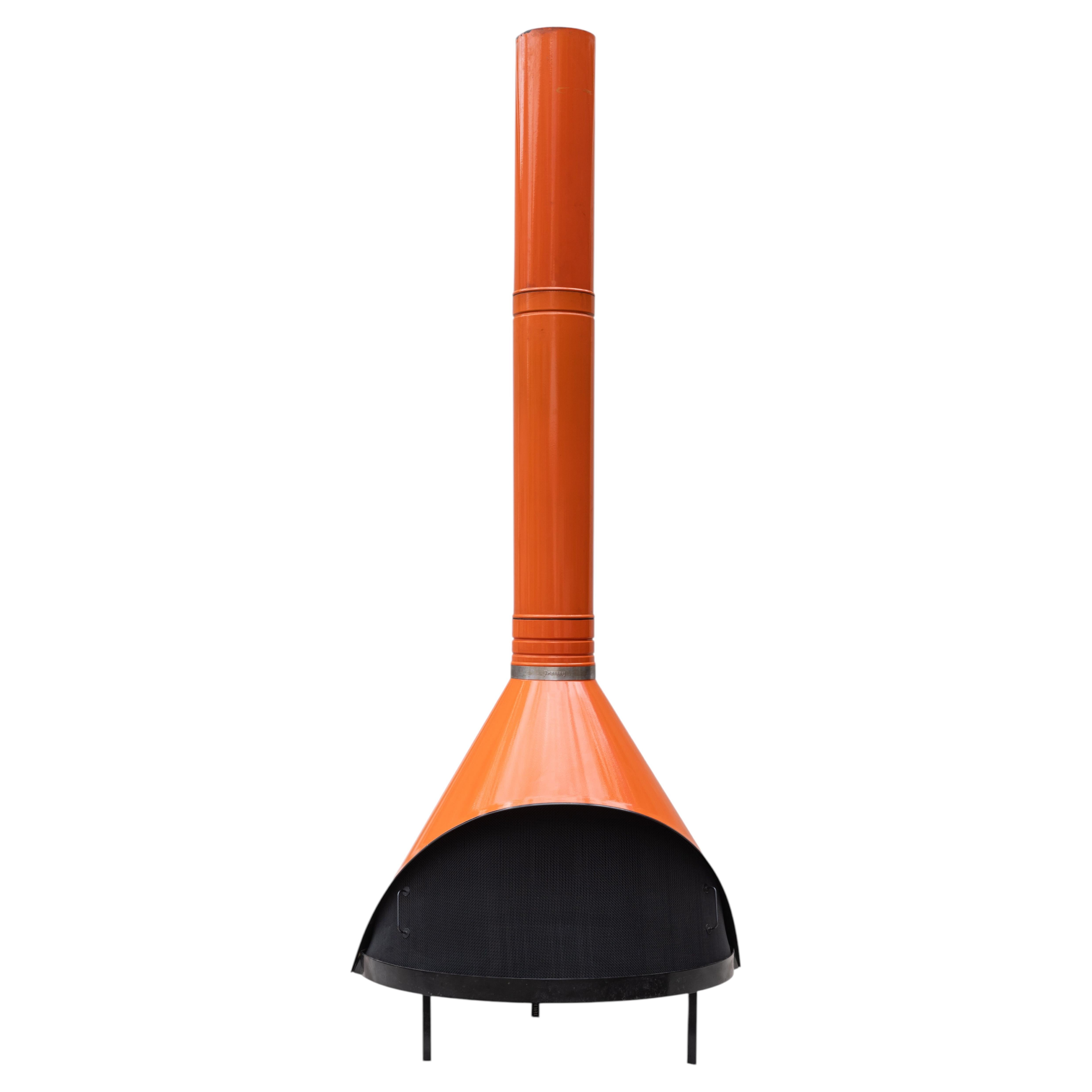 Fireplace freestanding by Preway, burns wood or gas, original gloss orange color