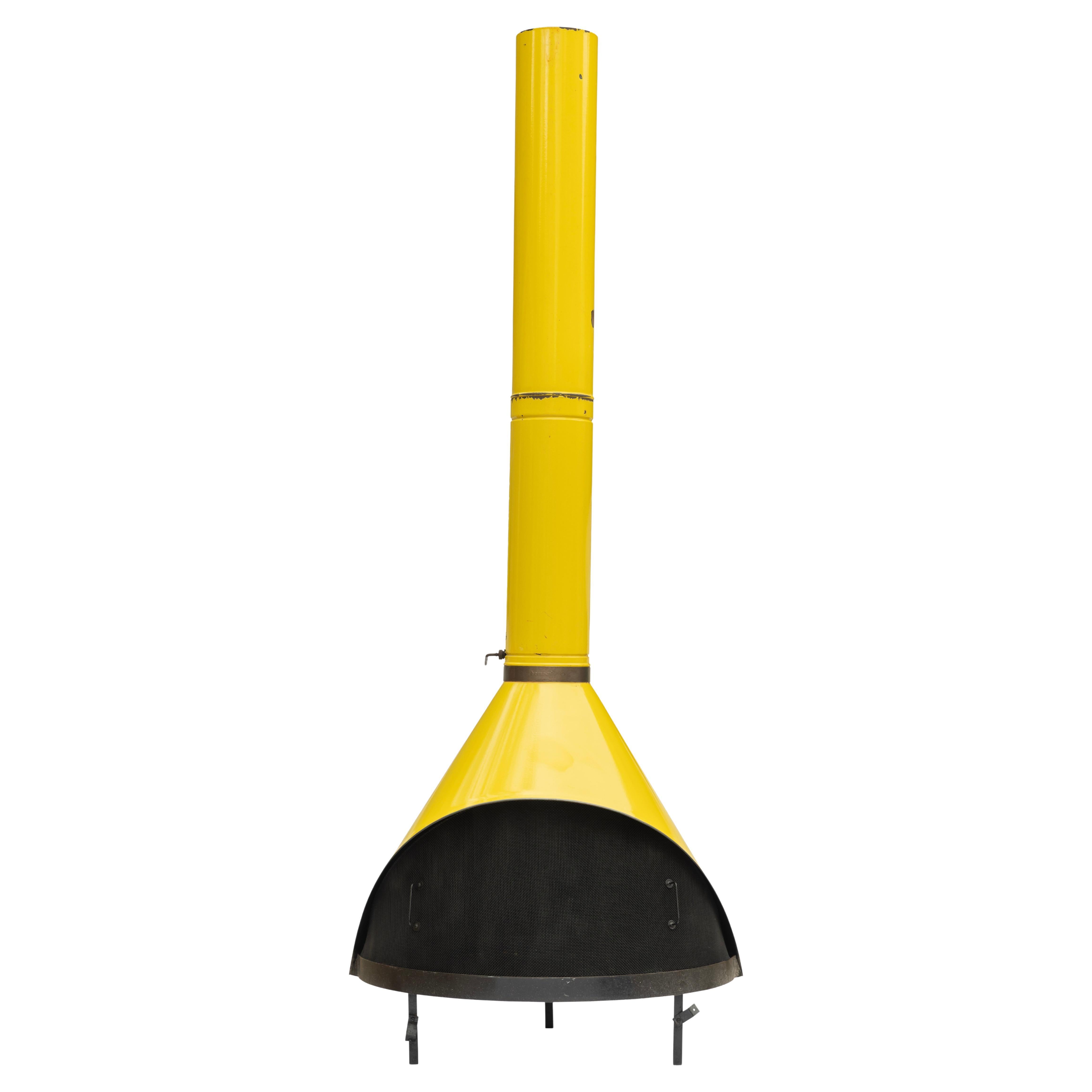 Fireplace, freestanding, Preway Mfg., mid-century wood or gas in Sunshine Yellow