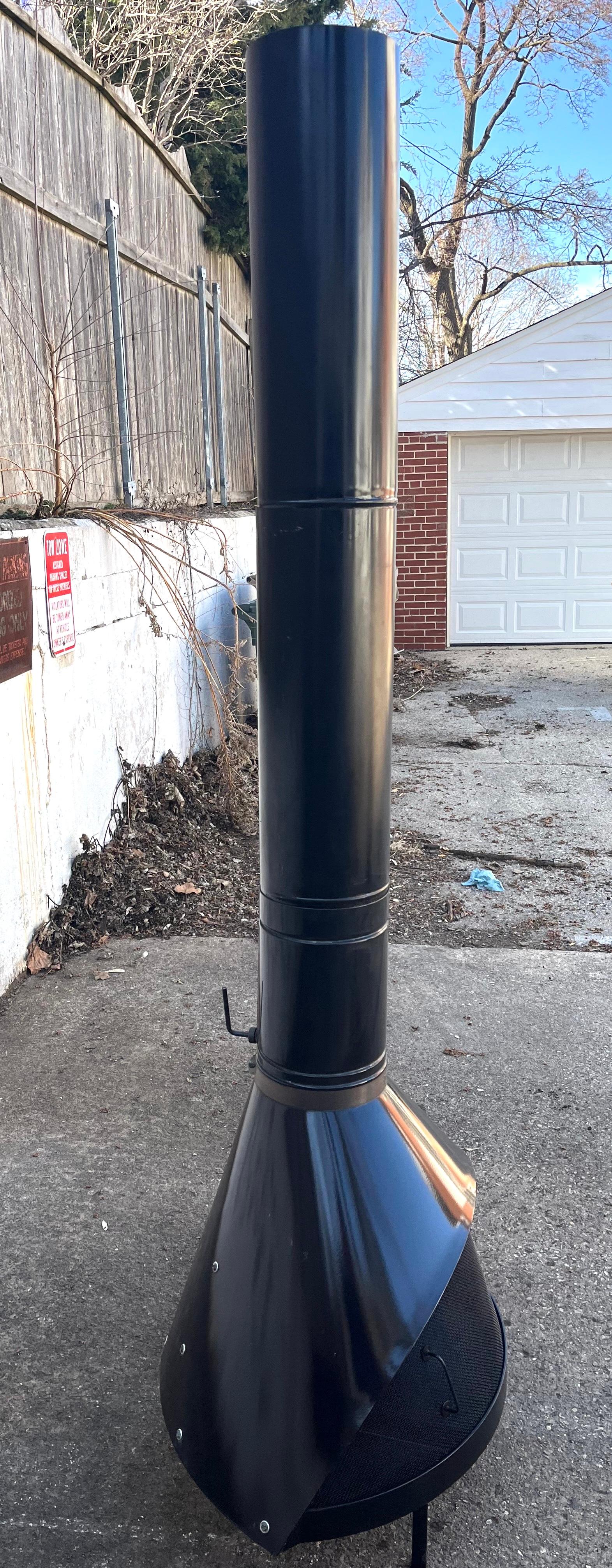 Enameled Fireplace, freestanding, wood or gas, Preway brand, gloss black, circa 1970s For Sale