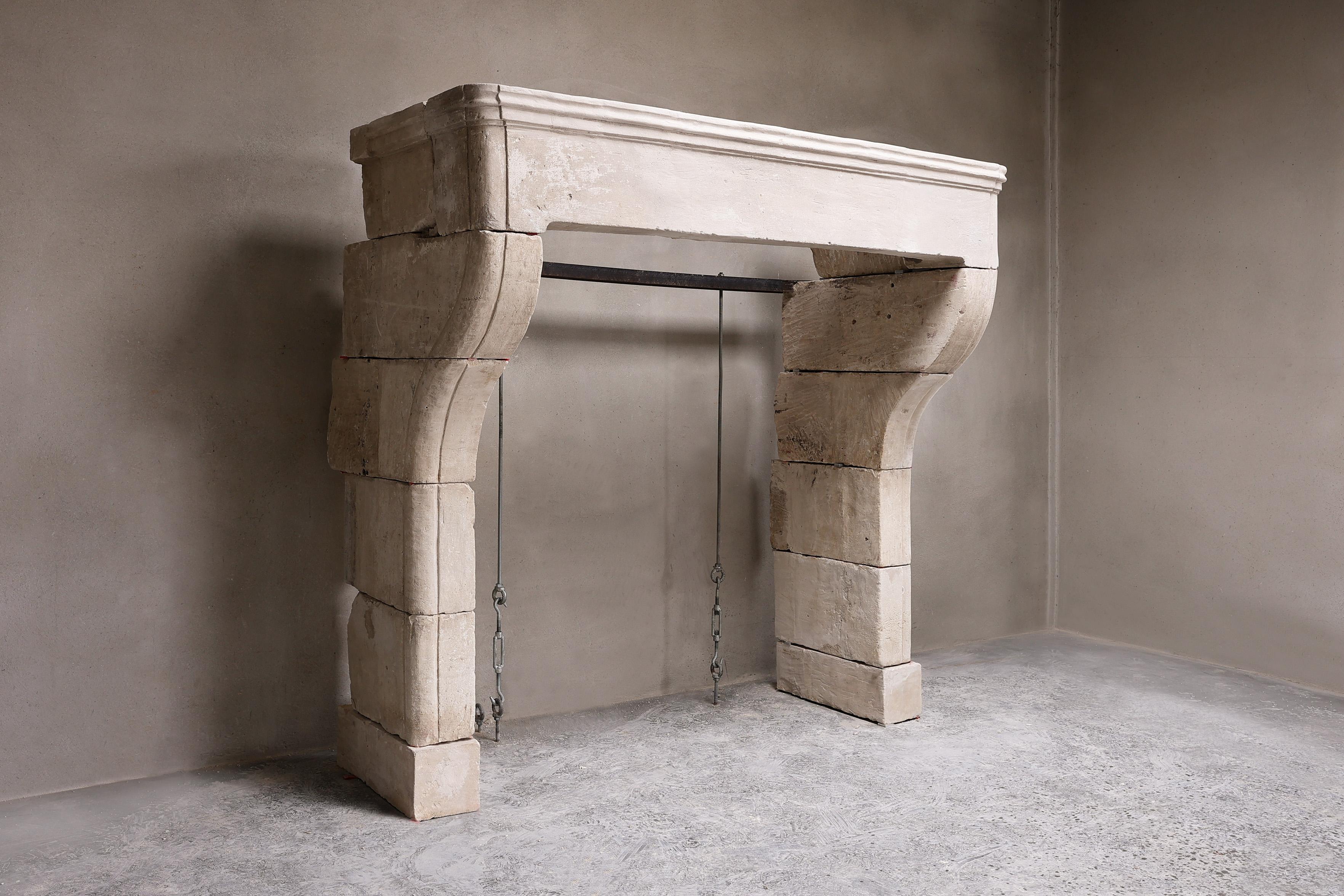 Antique French Fireplace  Countryside  Limestone  In Distressed Condition For Sale In Made, NL