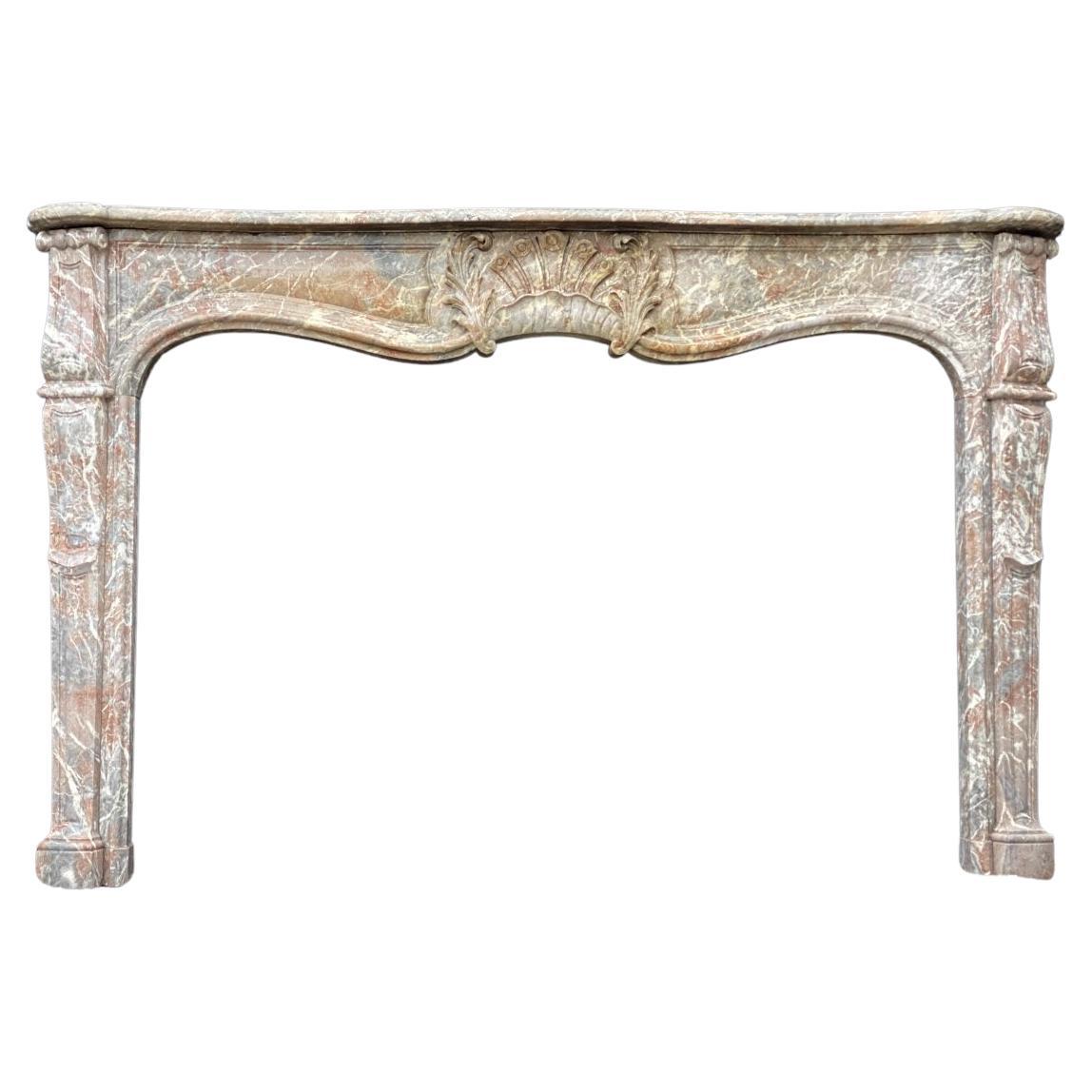 Fireplace in Grey Marble of the Ardennes Louis XV Style Early Xixth Century