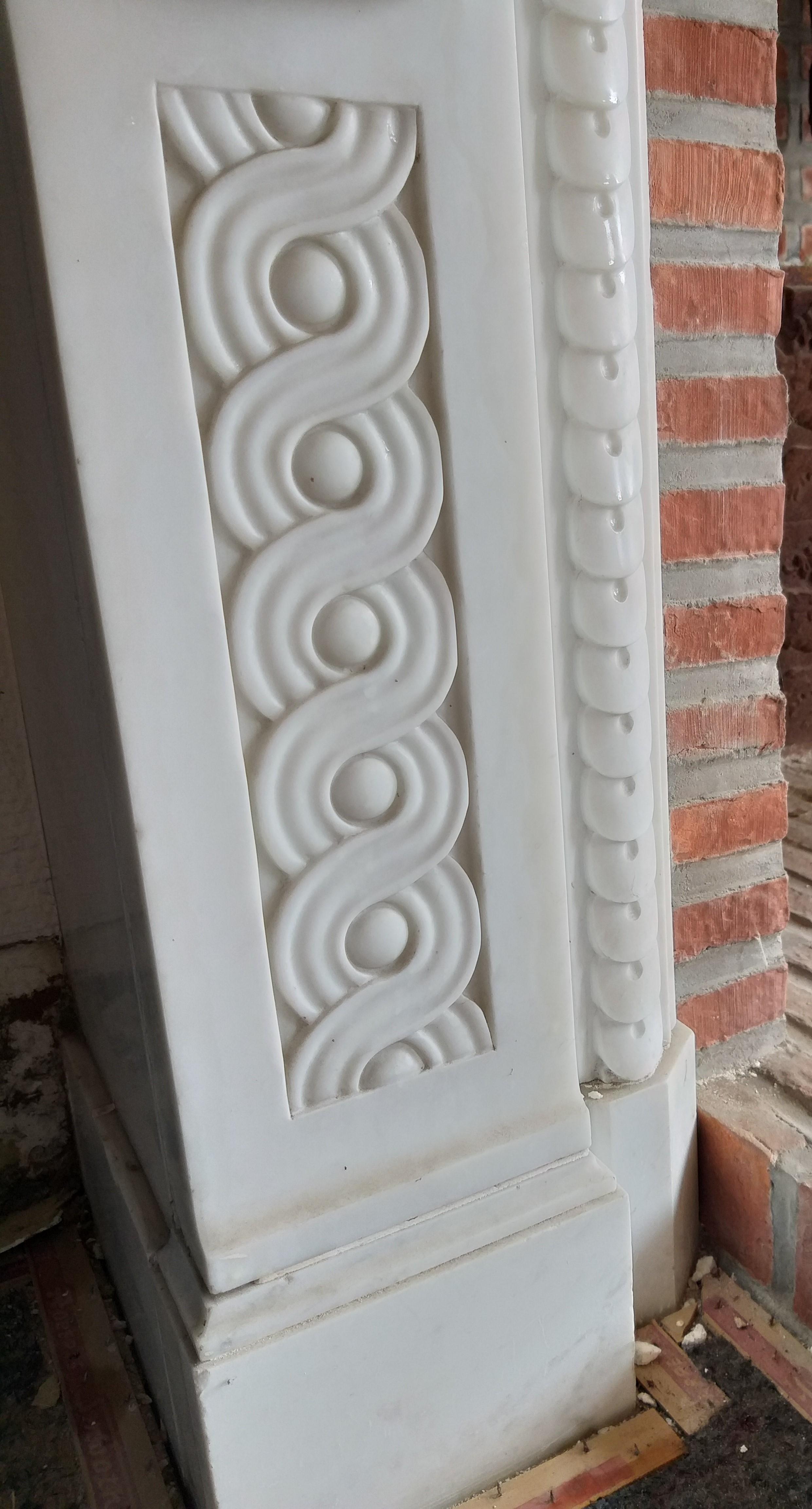 Late 19th Century FIREPLACE  LOUIS XVI Style, Carrara Marble, circa 1879 For Sale