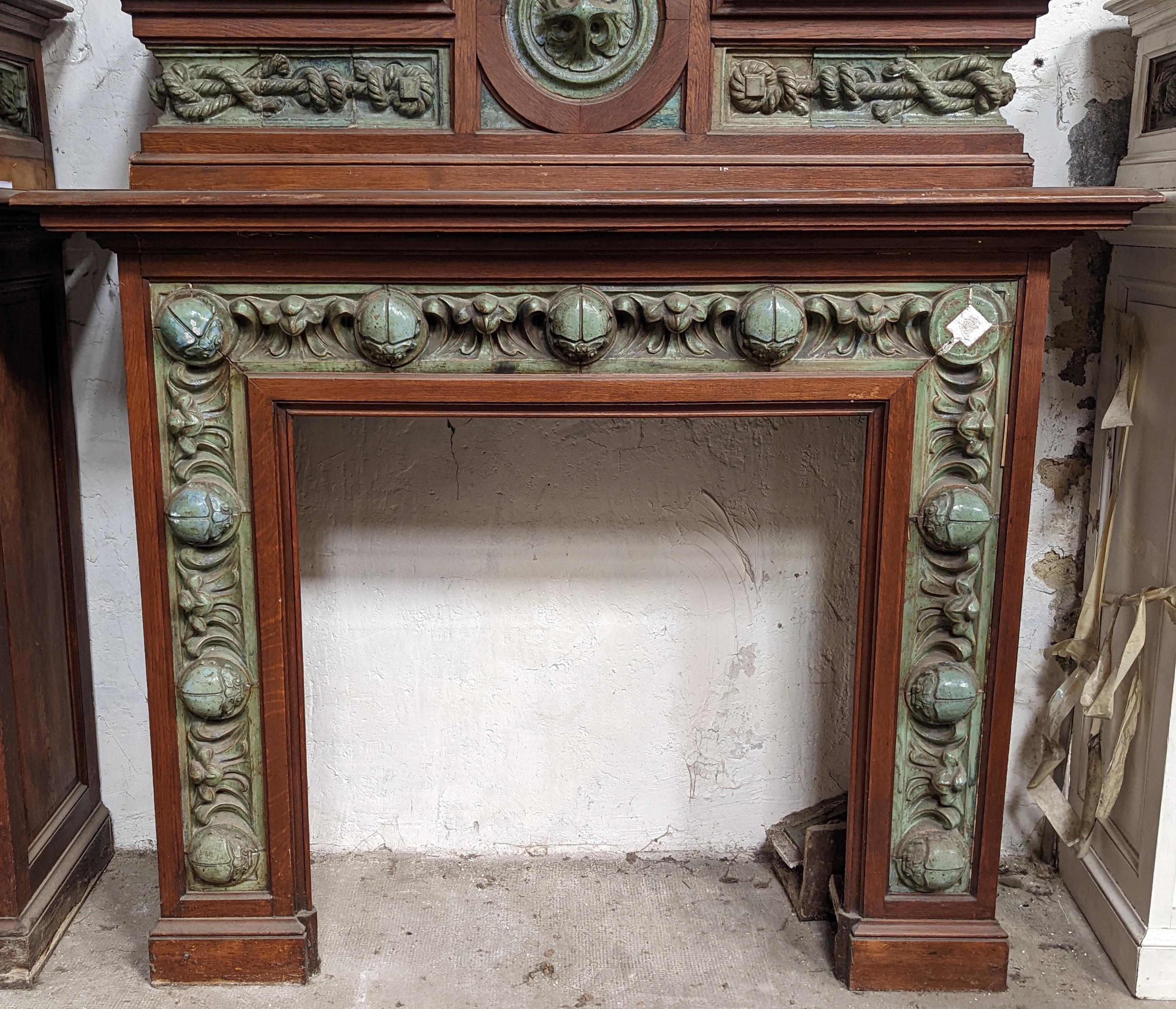French Fireplace in Oak and Green Sandstone, 1904