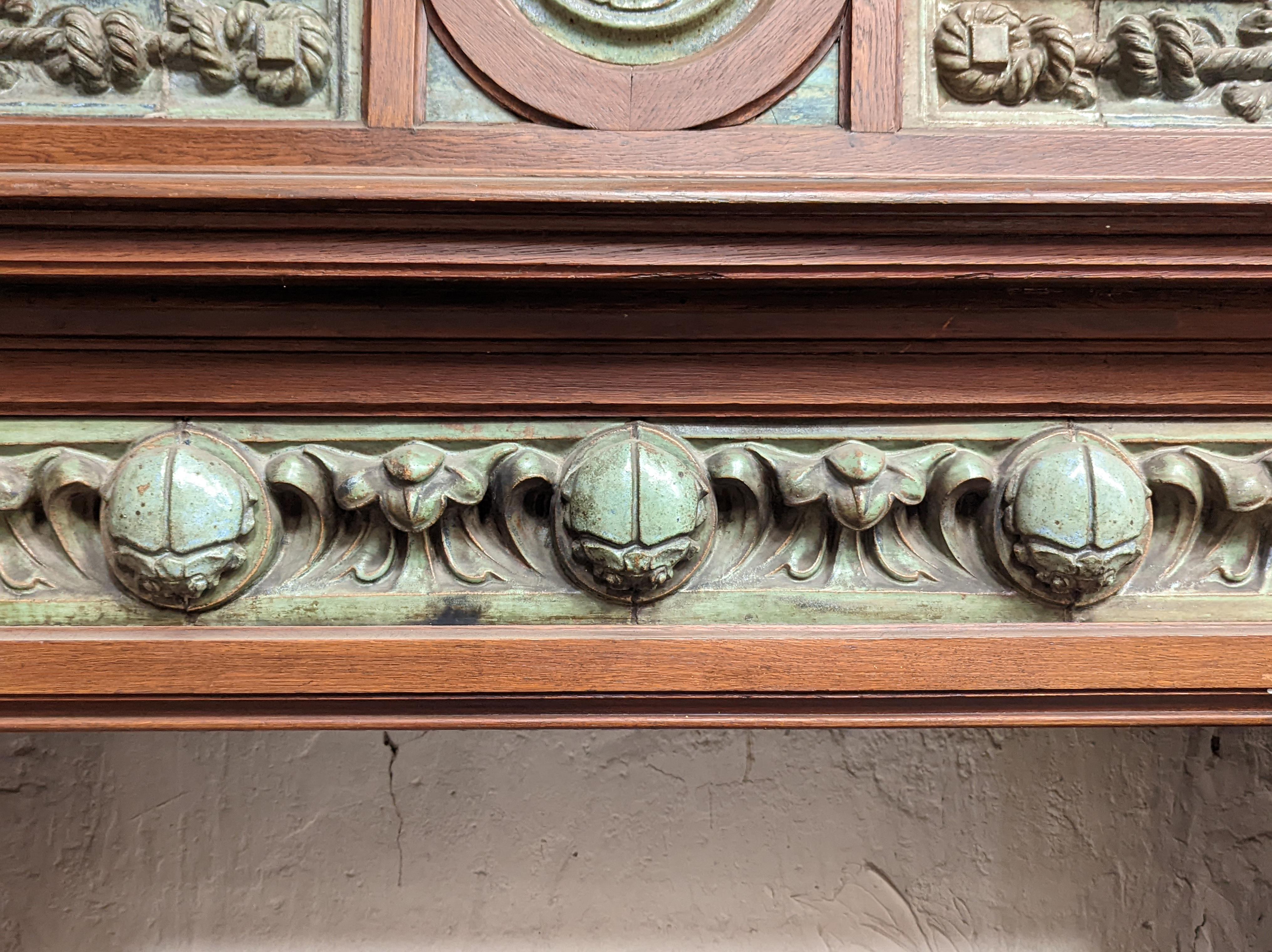Fireplace in Oak and Green Sandstone, 1904 In Good Condition In SAINT-OUEN-SUR-SEINE, FR