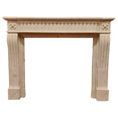 Fireplace in White Carrara Marble, Carved Flowers and Decorations, '700 France