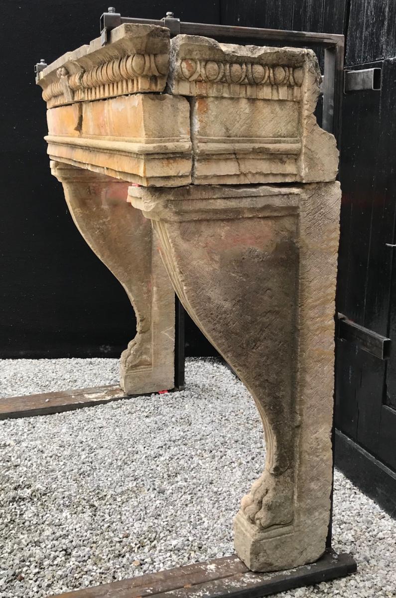 French Fireplace Limon Stone, Italy Eighteenth Century For Sale