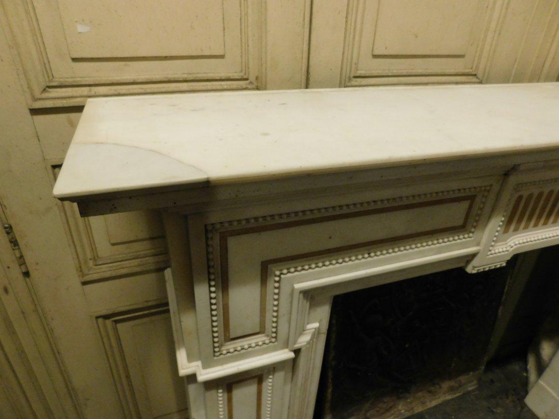 Carved Fireplace mantel in Carrara Michelangelo Marble and Giallo Siena, carved, Italy For Sale