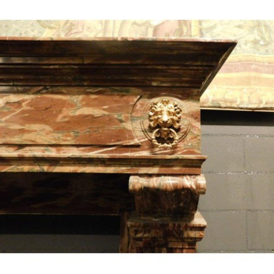 Fireplace mantel in Levanto Red Marble, Applied Bronzes Empire Style, Italy For Sale 4
