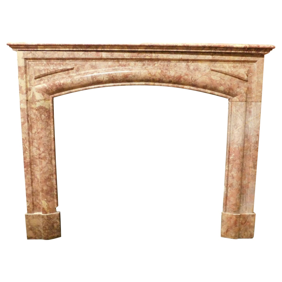Fireplace Mantel in Red Marble, carved Linear, Italy For Sale