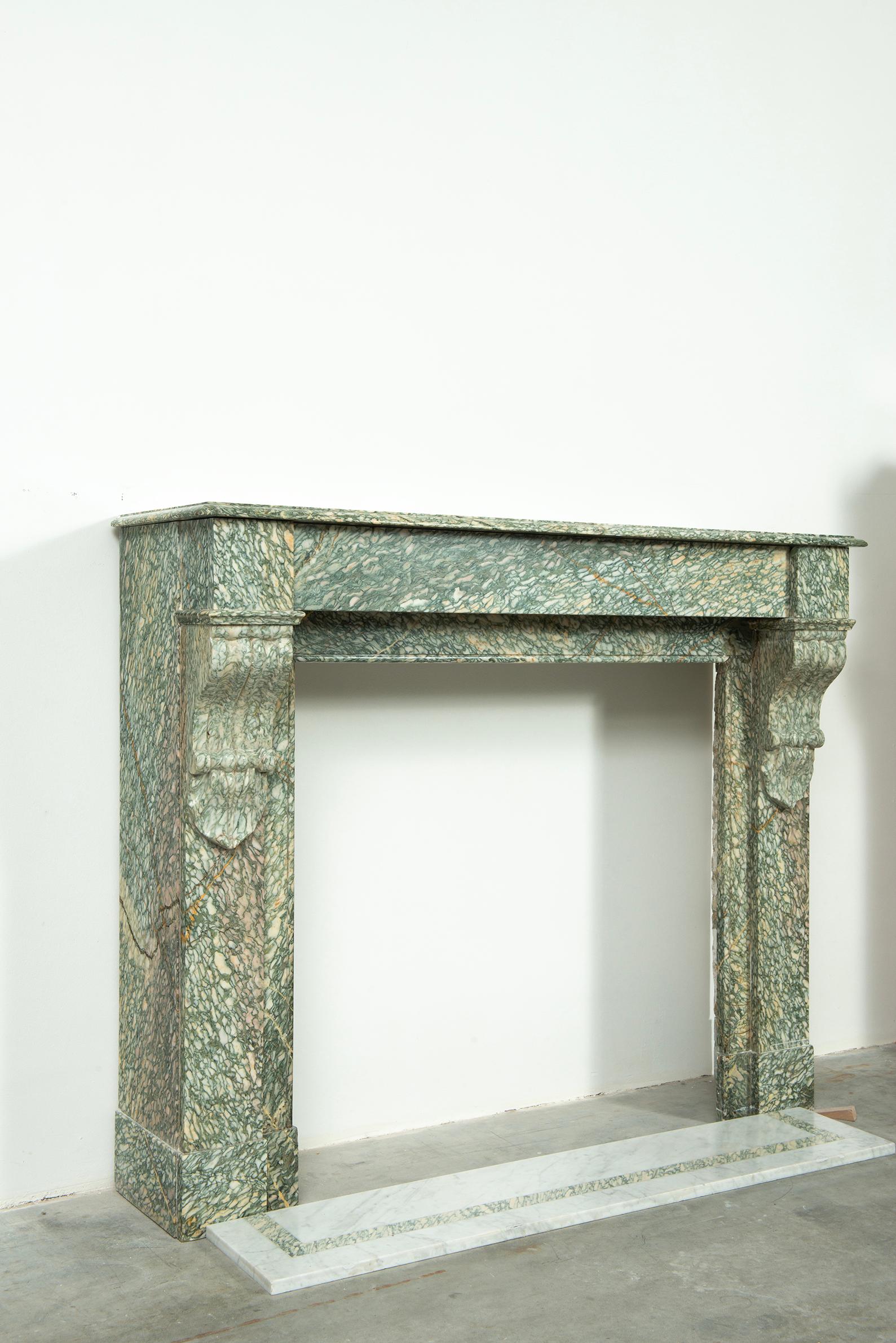 Fireplace Mantel in Vert D'estours Marble For Sale 3