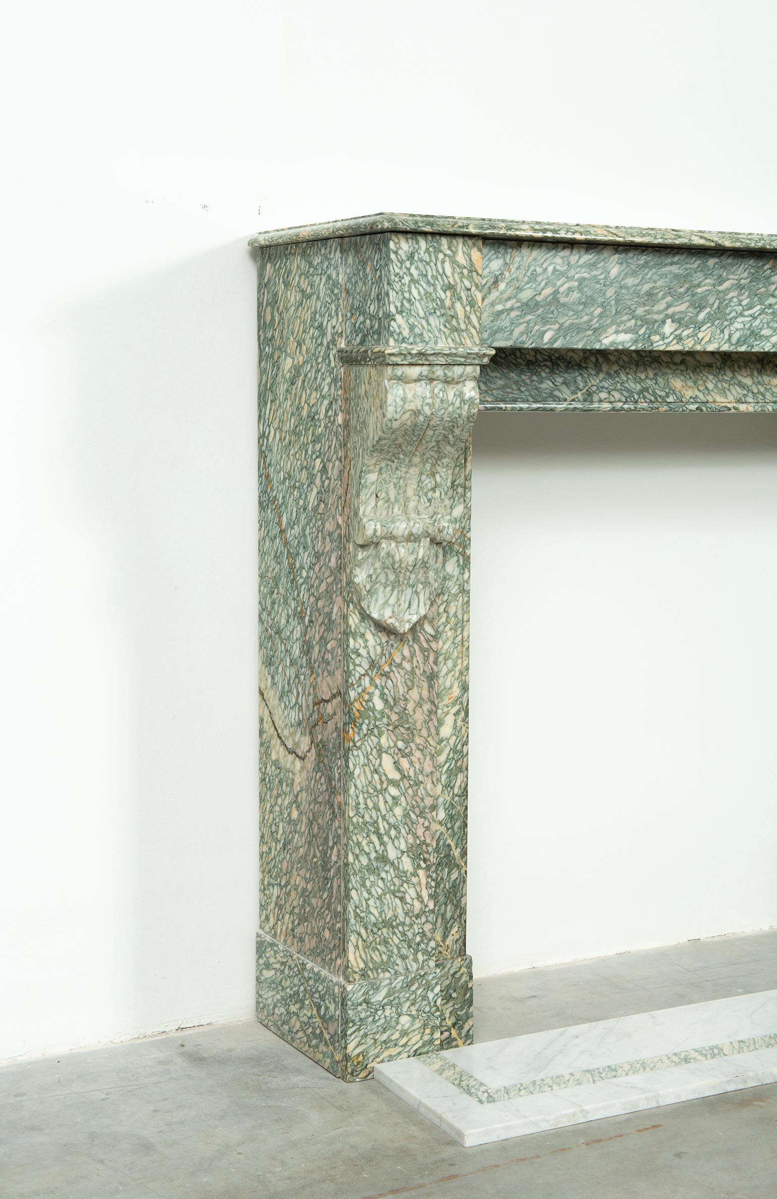 Fireplace Mantel in Vert D'estours Marble For Sale 4