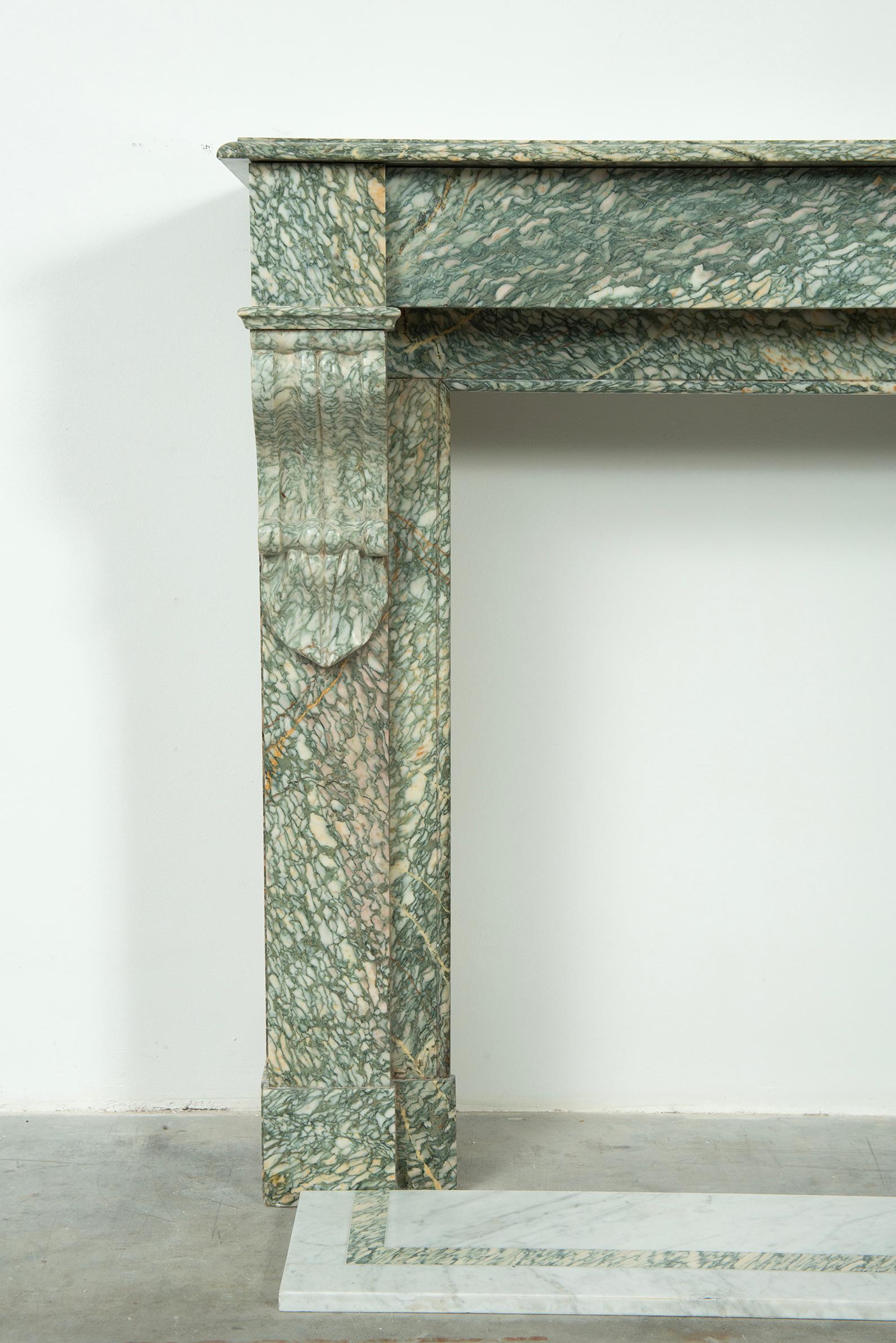 Fireplace Mantel in Vert D'estours Marble For Sale 11