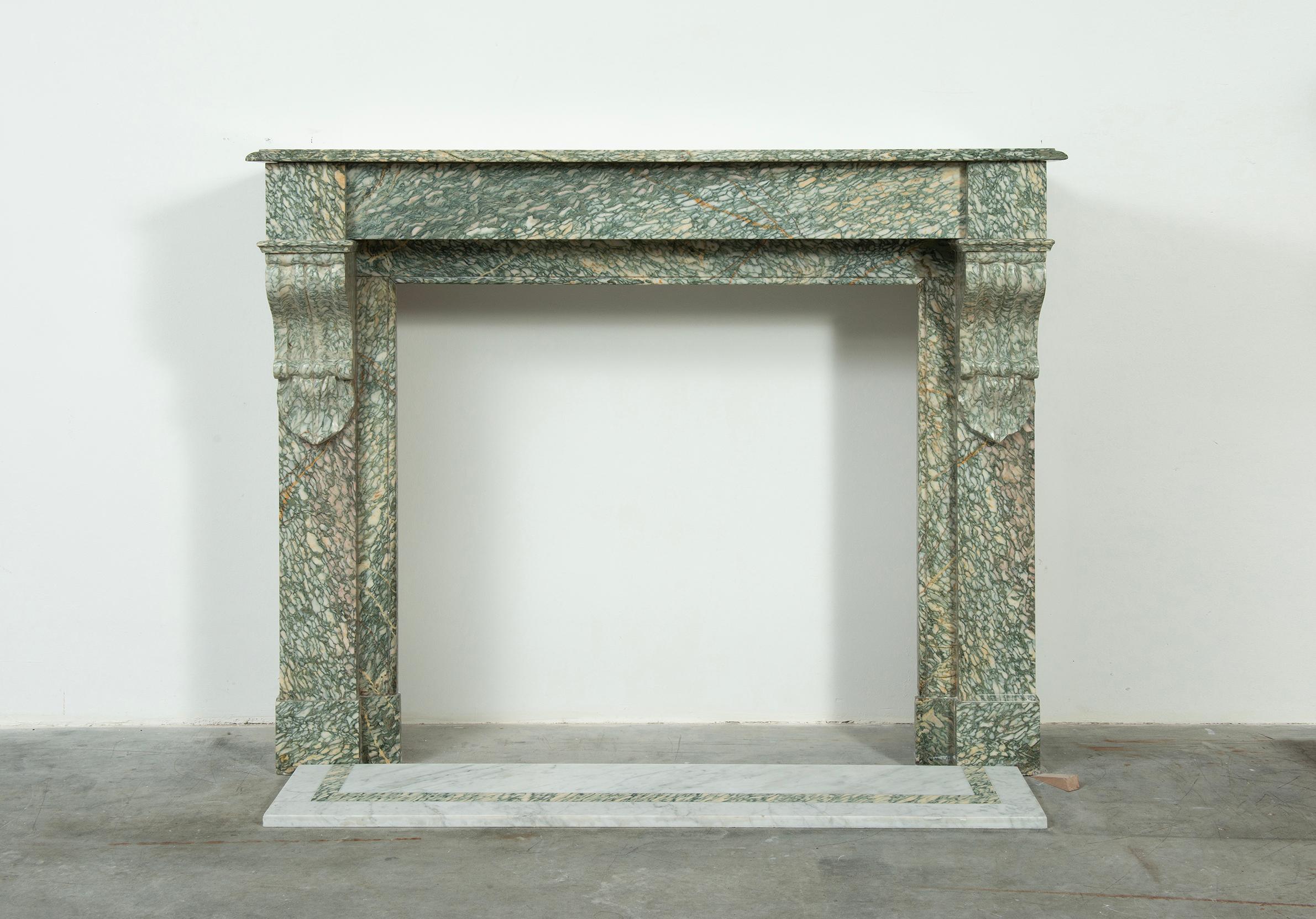 Louis Philippe Fireplace Mantel in Vert D'estours Marble For Sale